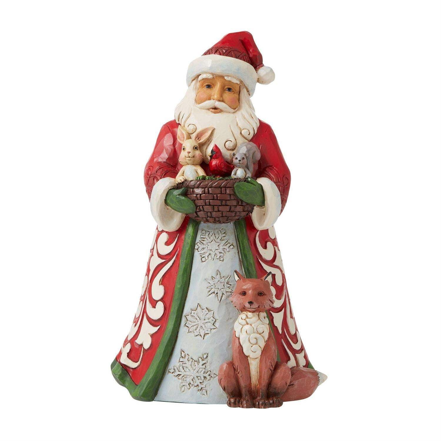 Santa with Animals Red and Green Resin Figurine, 9 Inch