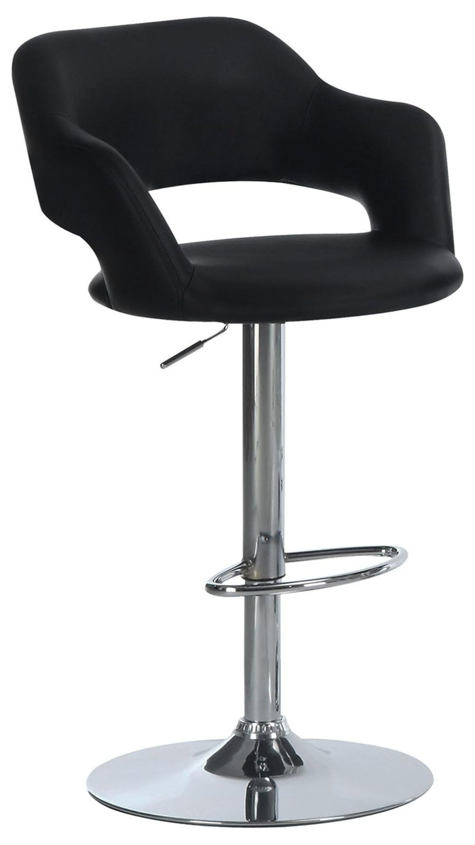 Adjustable Black Leather and Chrome Swivel Bar Stool