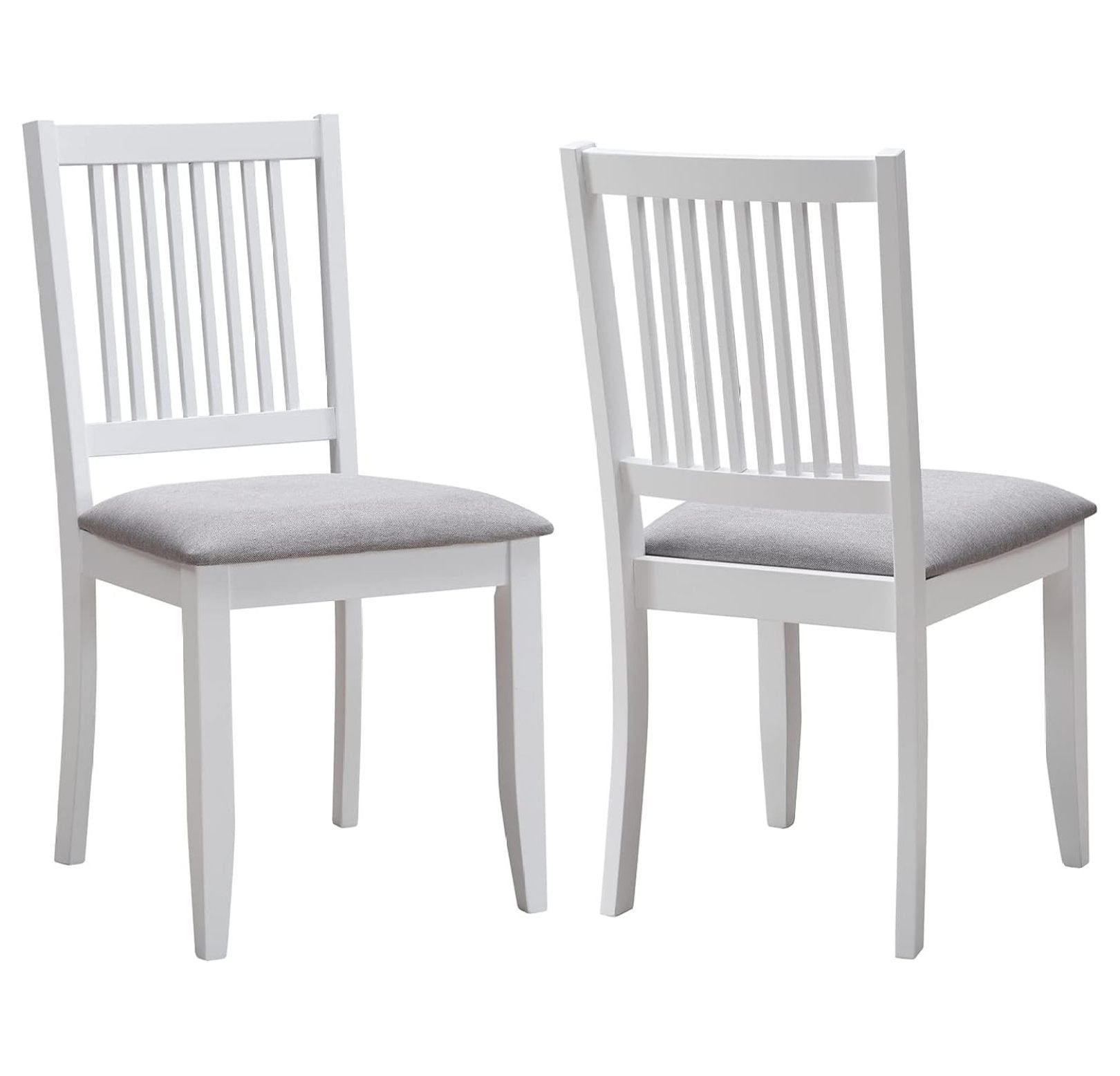 White Rubberwood Slat Back Upholstered Dining Side Chair