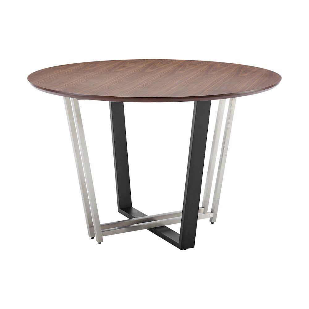 Joana 48" Walnut and Black Iron Round Dining Table