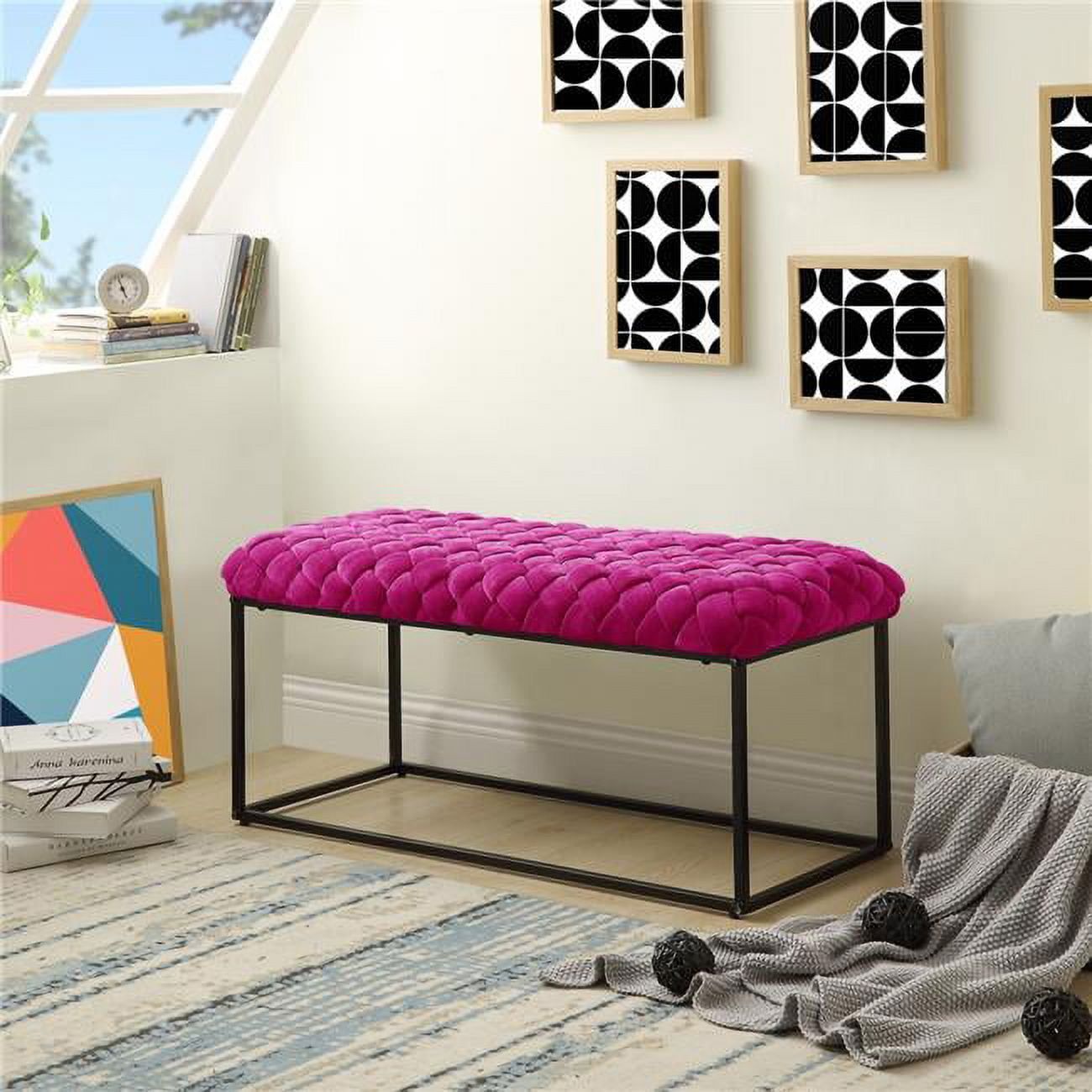 Joaquin Fuchsia Velvet 39'' Rectangular Woven Bench