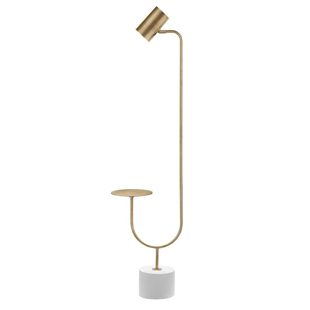 Cantilever Antique Brass Spotlight Floor Lamp with Grey Cement Base