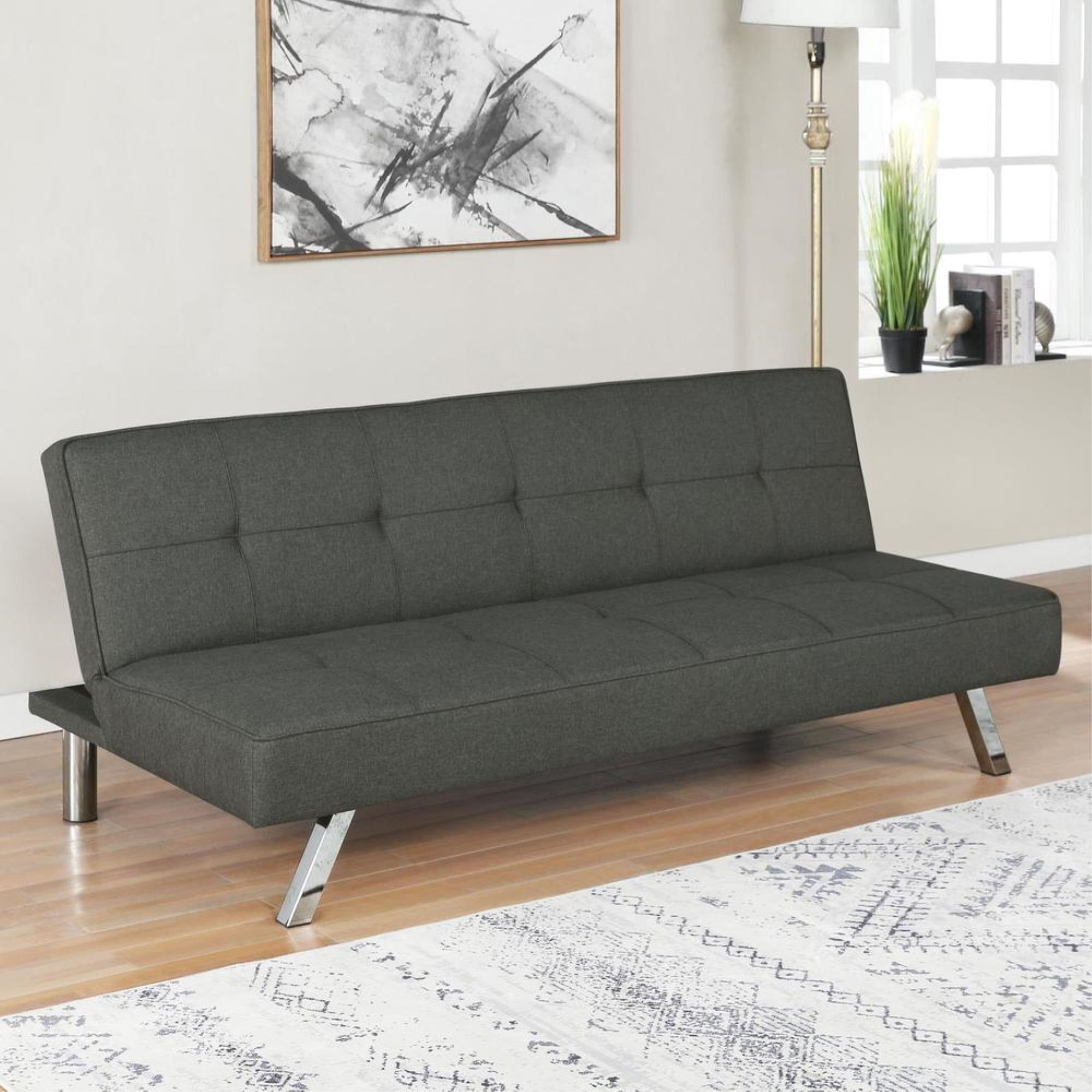 Gray Linen Tufted Sleeper Sofa with Chrome Legs