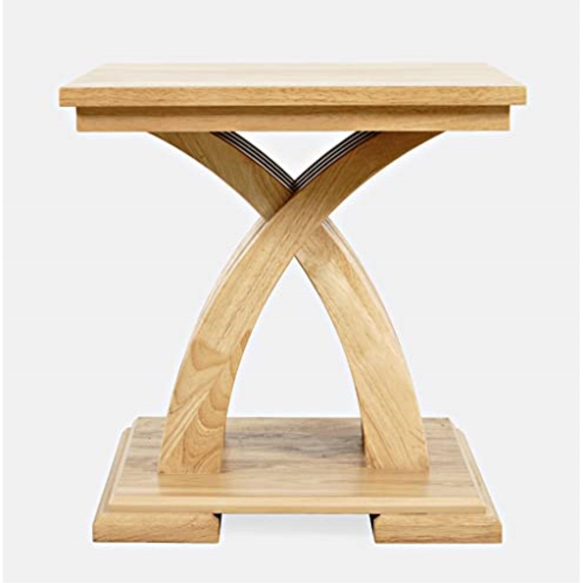 Square Natural Wood Contemporary End Table with Curved Base