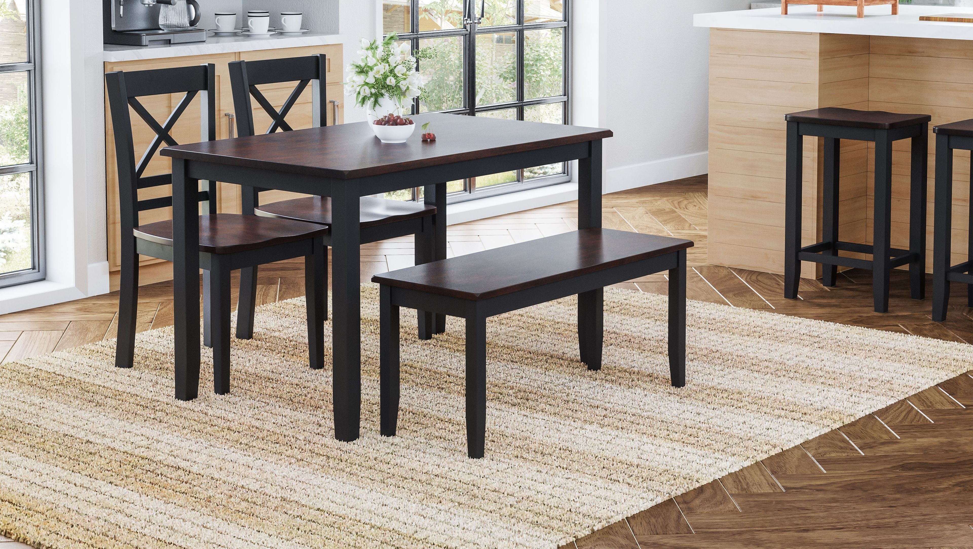 Asbury Park Black and Dark Brown Acacia Dining Set with Bench