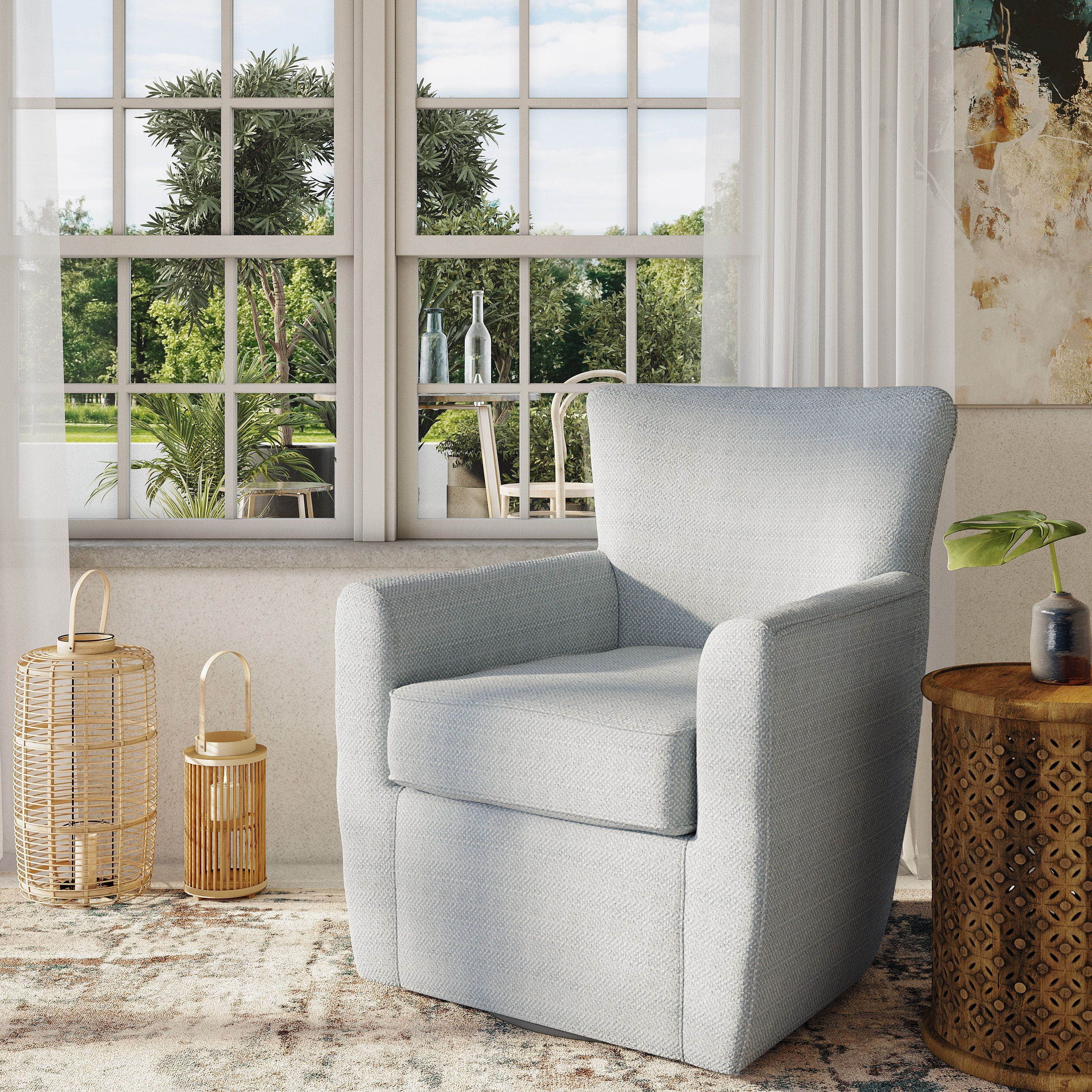 Harper Sky Blue Contemporary Swivel Accent Chair