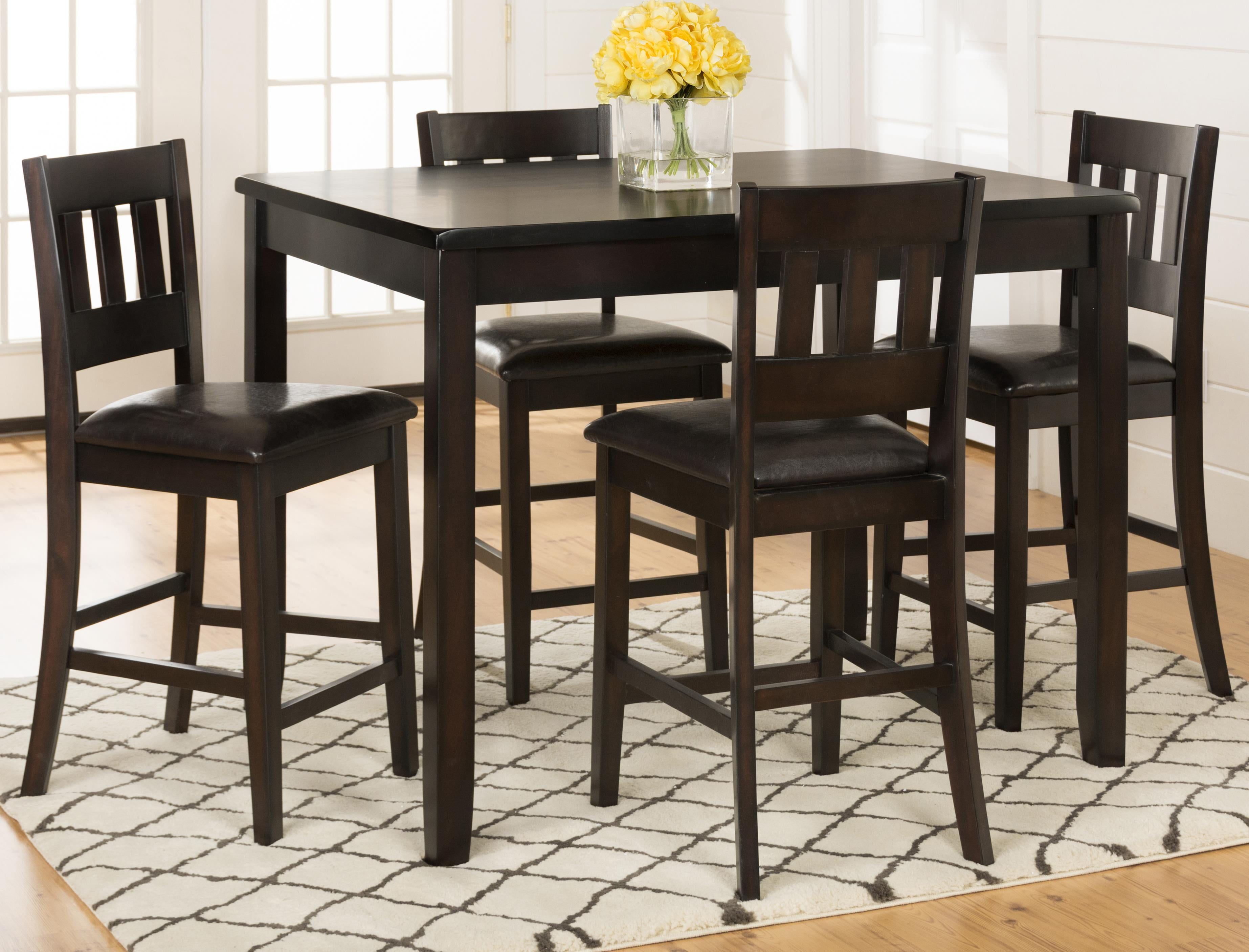 Dark Brown Rustic Counter Height Dining Set with Faux Leather Chairs