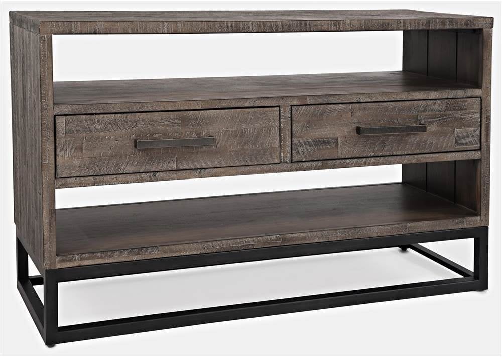 Rustic Gray and Brown Wood Metal Storage Console Table