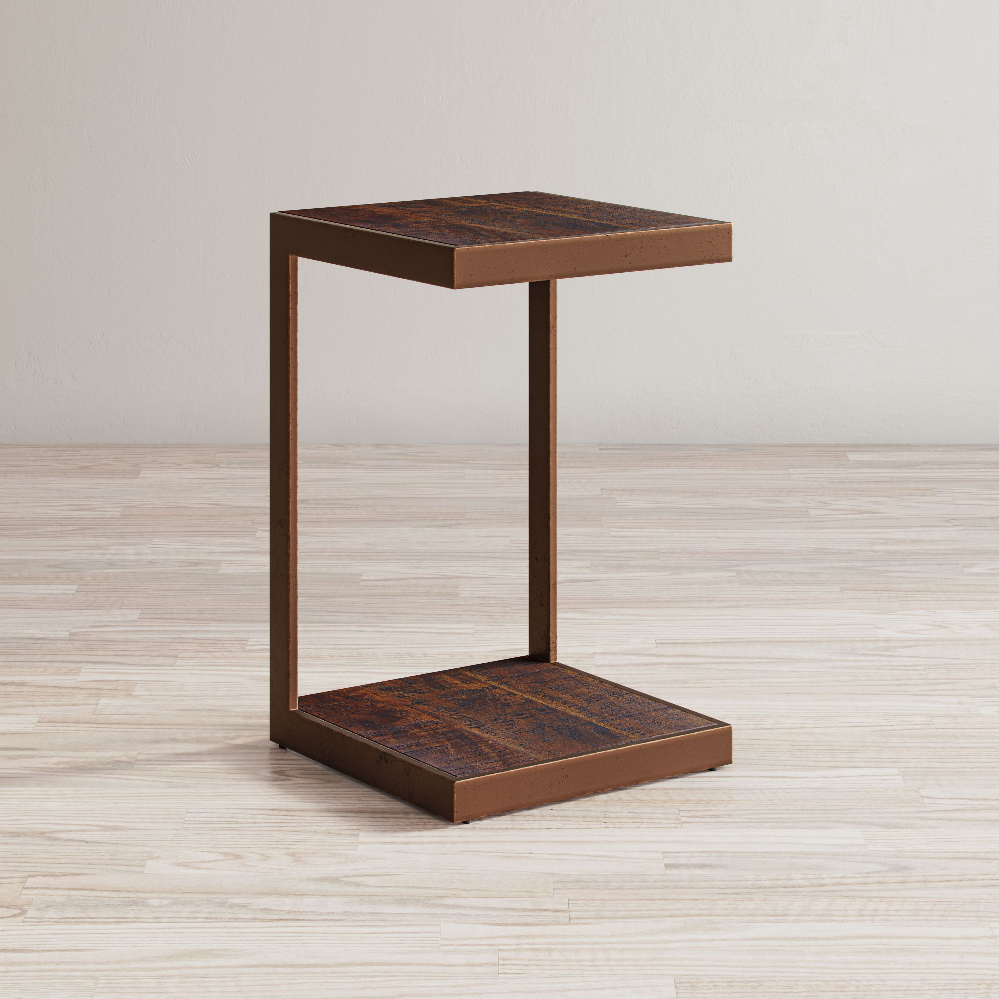 Transitional Burnished Copper Square Wood & Metal End Table