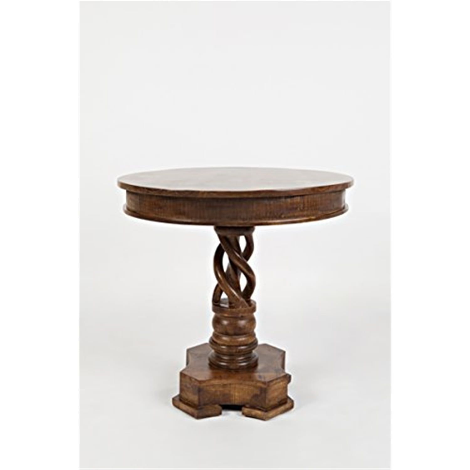 Traditional Round Wood and Stone Accent Table, 30" Brown