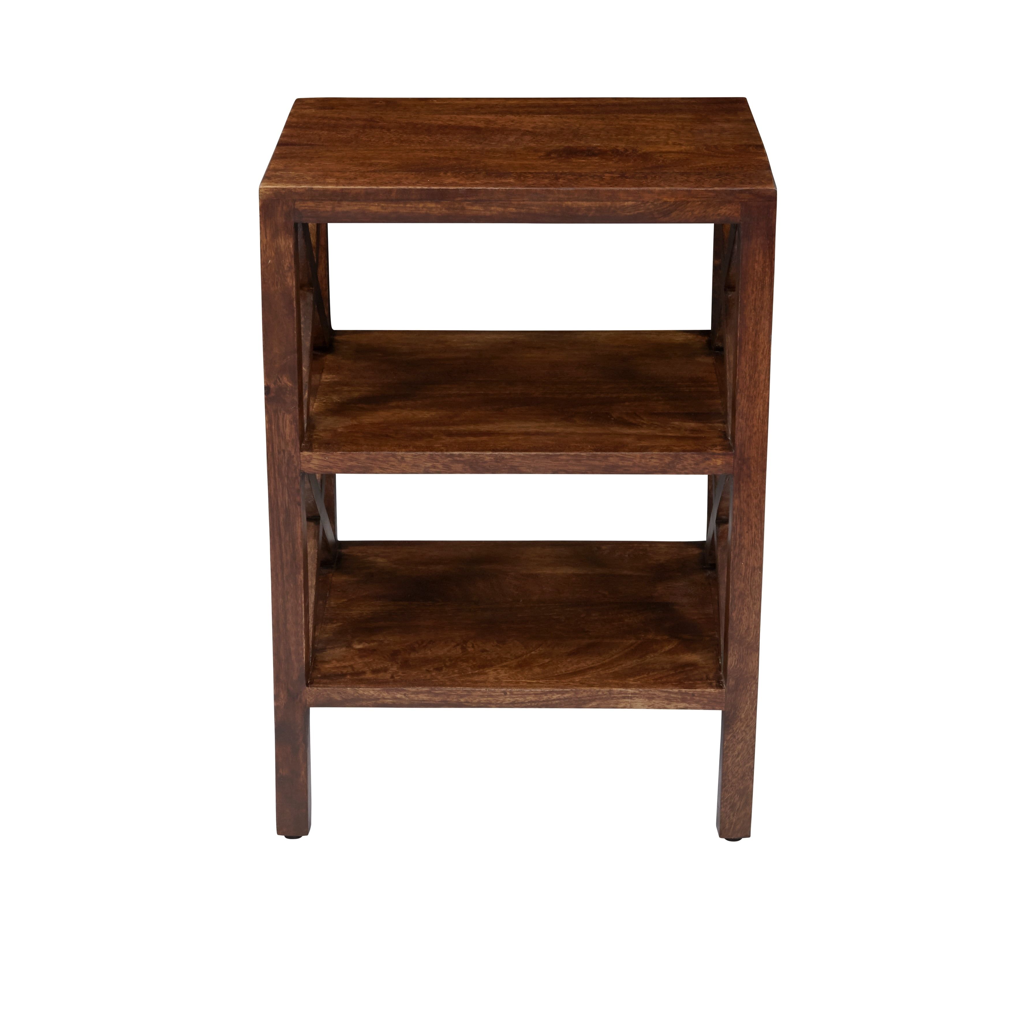 Transitional Solid Wood and Metal X-Side Accent Table in Brown