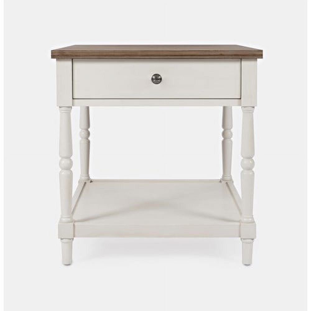 Transitional Grafton Square End Table with Storage in Brown & White