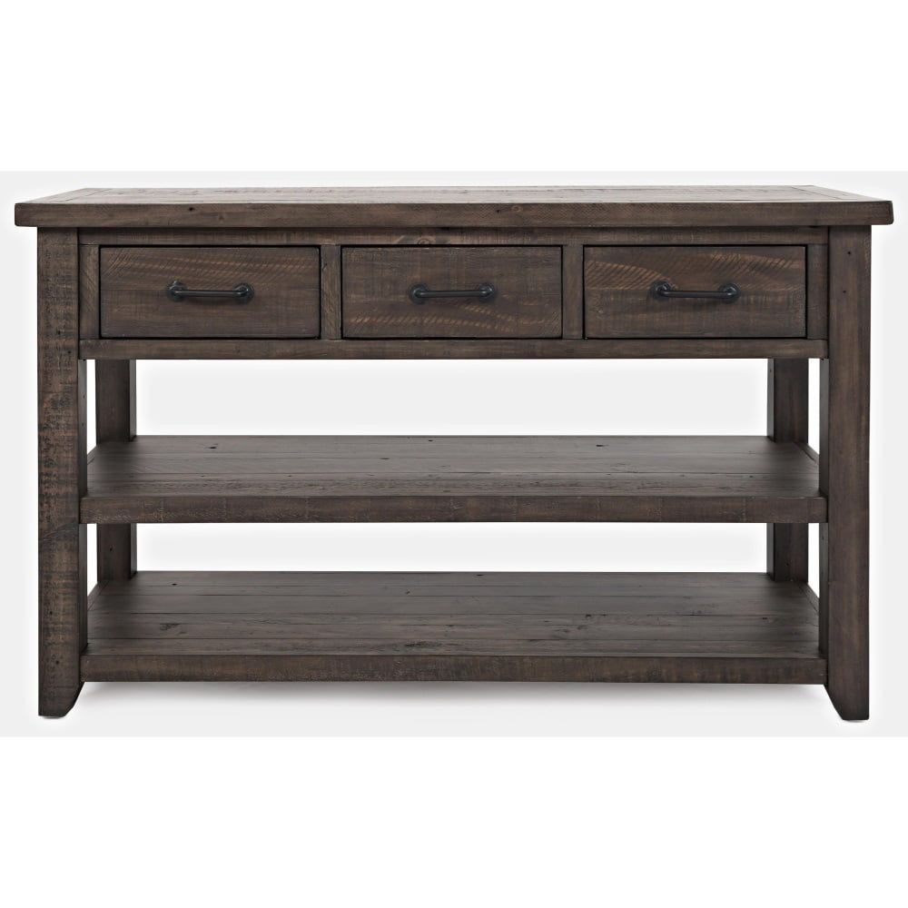 Rustic Barnwood Brown Pine Console Table with Storage