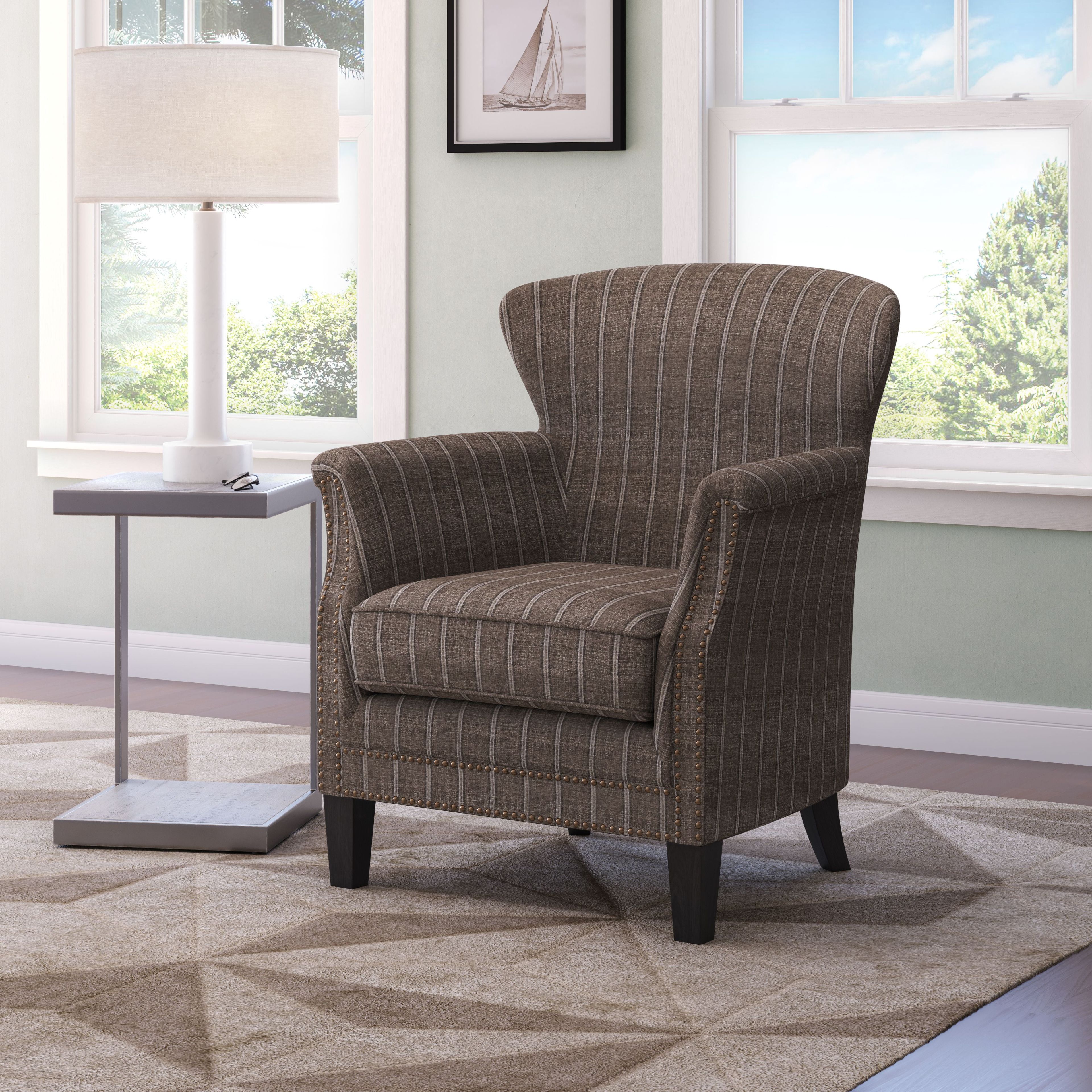 Mocha Transitional Wood Frame Accent Chair with Spot Upholstery