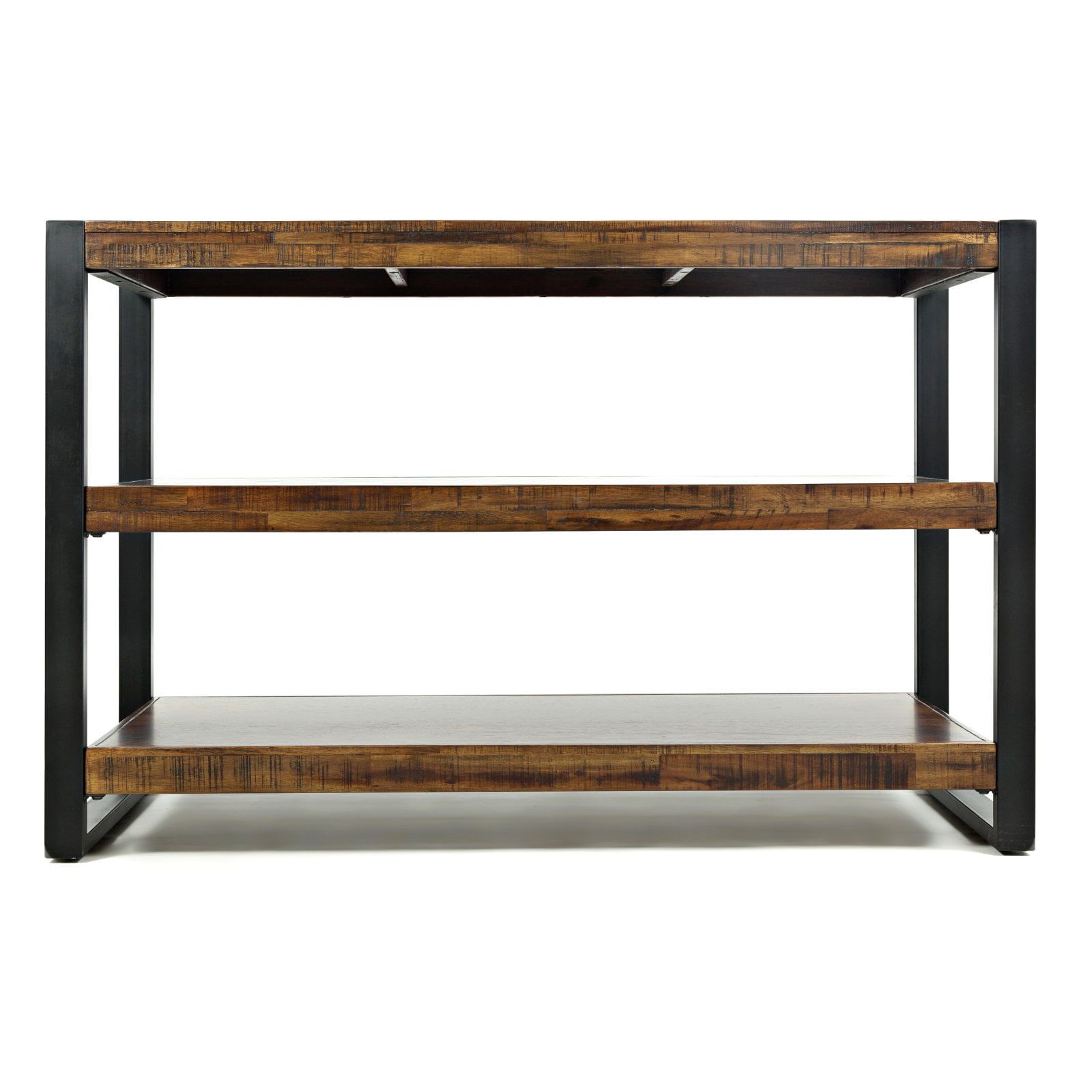 Industrial Acacia Wood and Metal Console Table with Storage