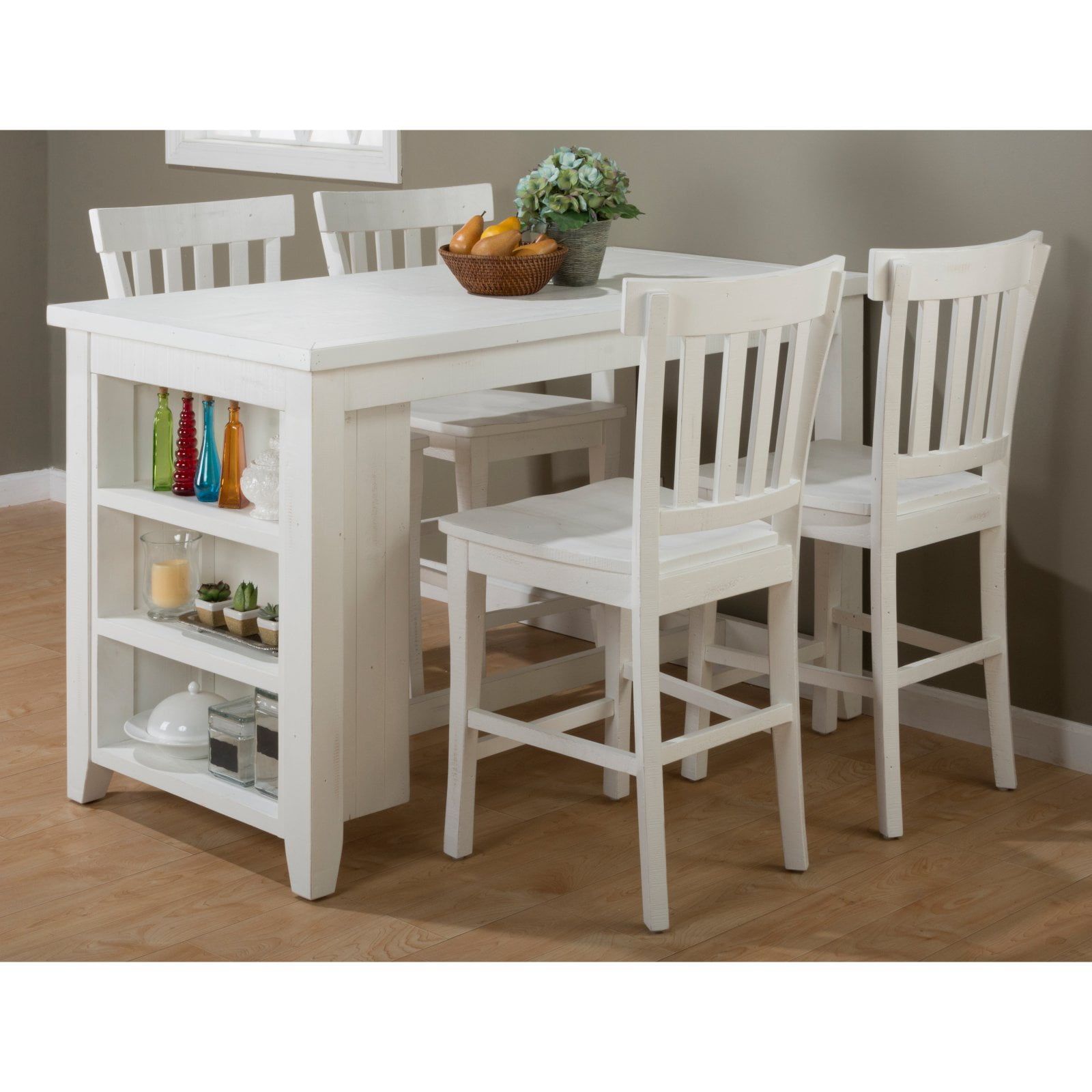 Madaket White Reclaimed Wood Counter Height Table with Storage