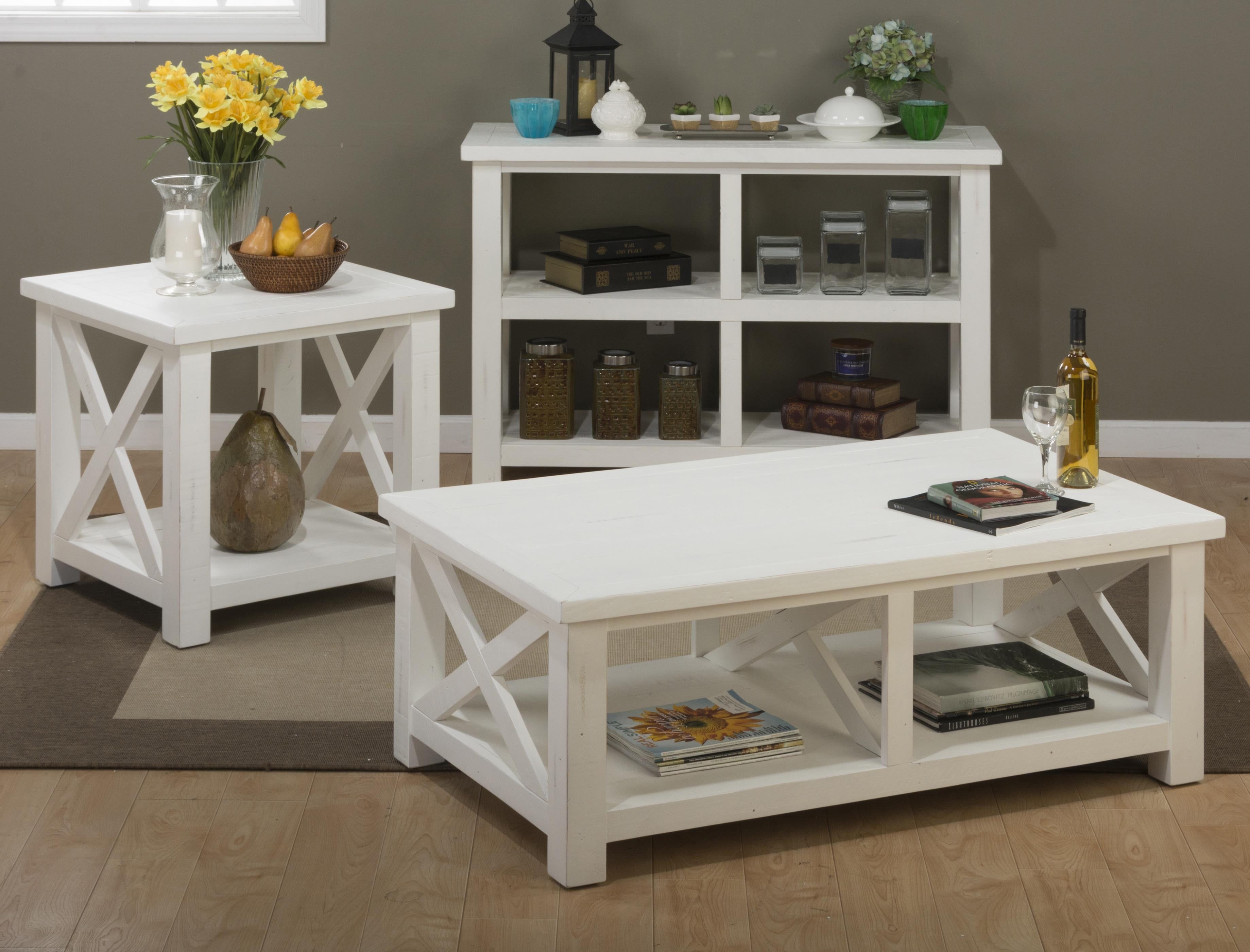 Madaket Coastal White Square End Table in Reclaimed Pine