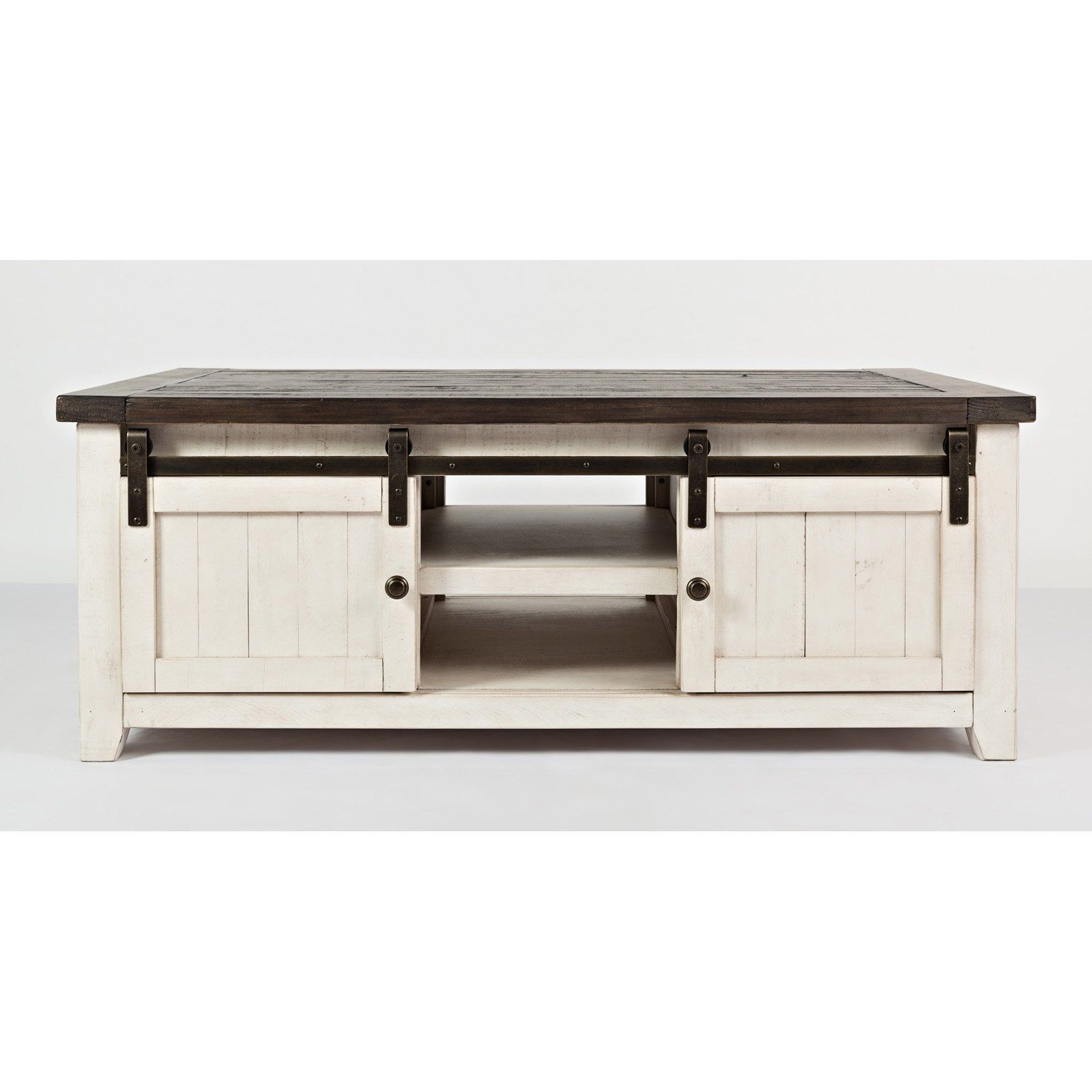 Rustic White Rectangular Wood Cocktail Table with Storage