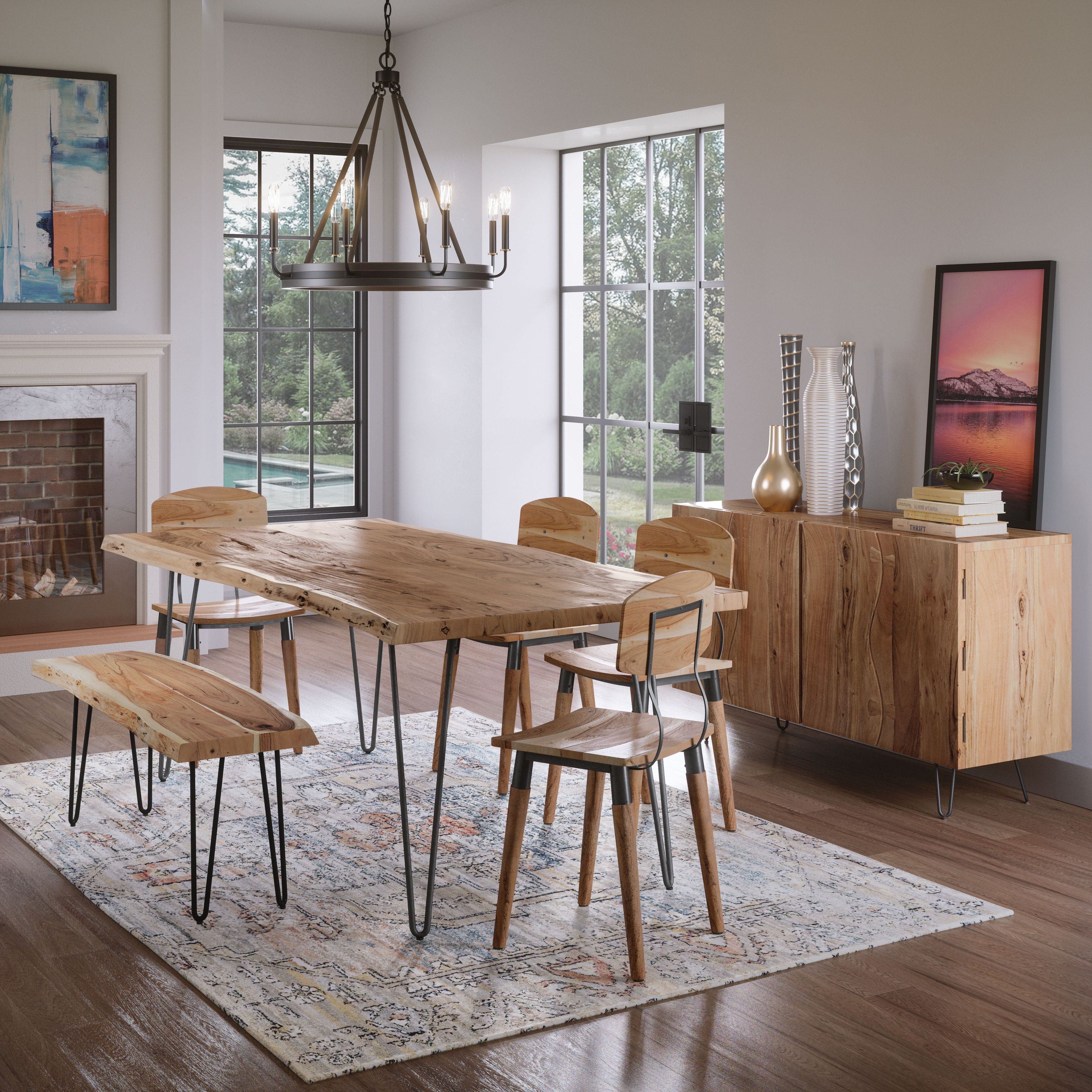 Acacia Wood Live Edge Rectangular Dining Table with Hairpin Legs