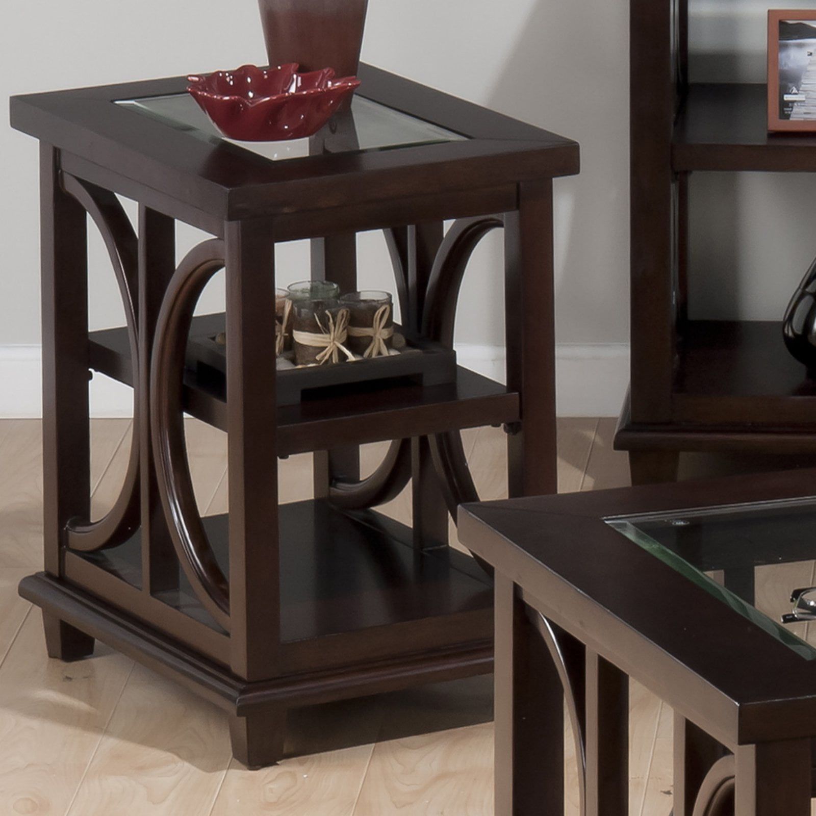 Modern Panama Brown Wood and Glass Chairside Table