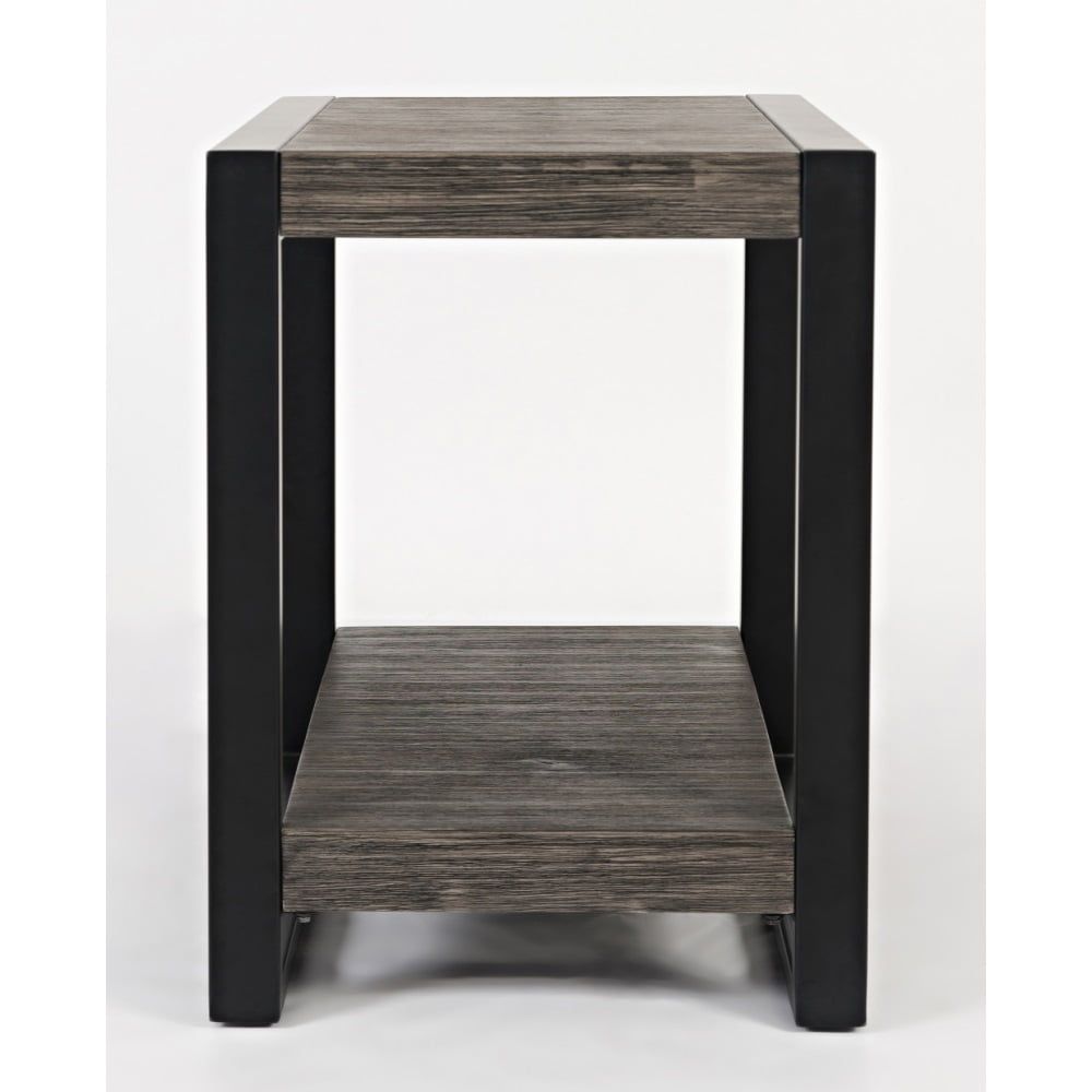 Transitional Gray Acacia and Iron Rectangular Chairside Table