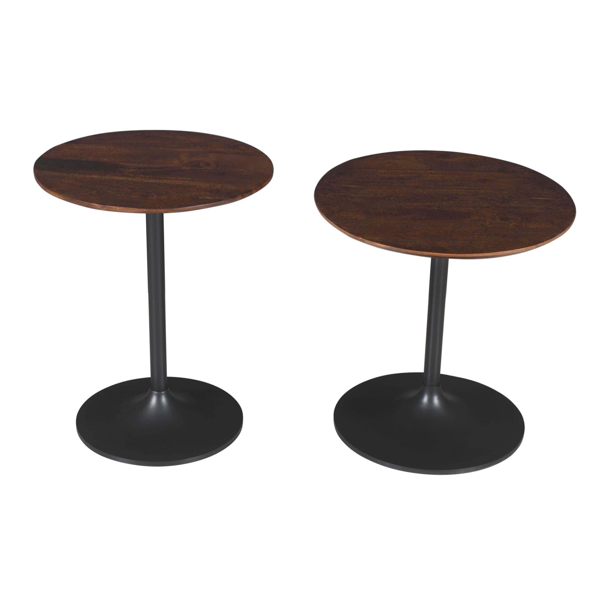 Remy Round Brown Wood and Metal Pedestal Accent Tables Set