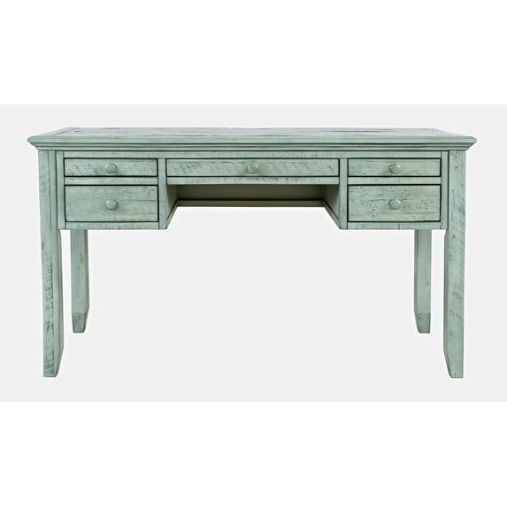 Surfside Blue Coastal Wood Desk with USB Ports