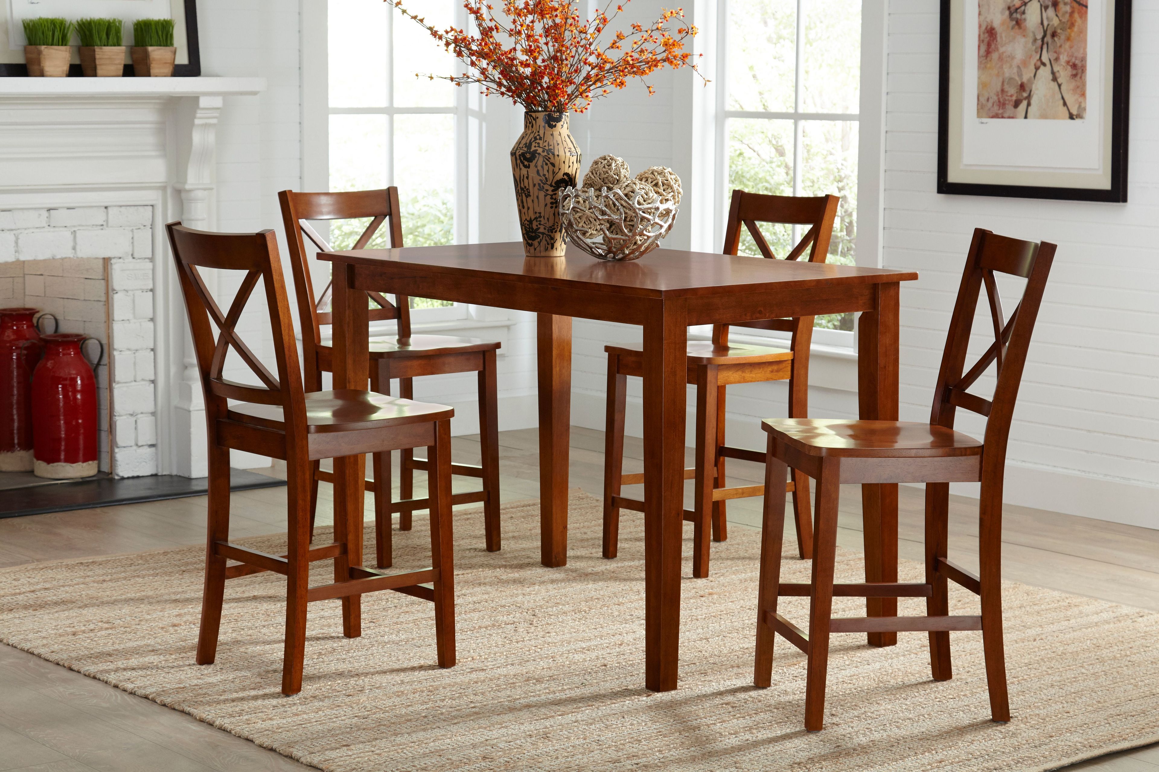 Transitional Caramel Solid Wood X-Back Counter Stool Set