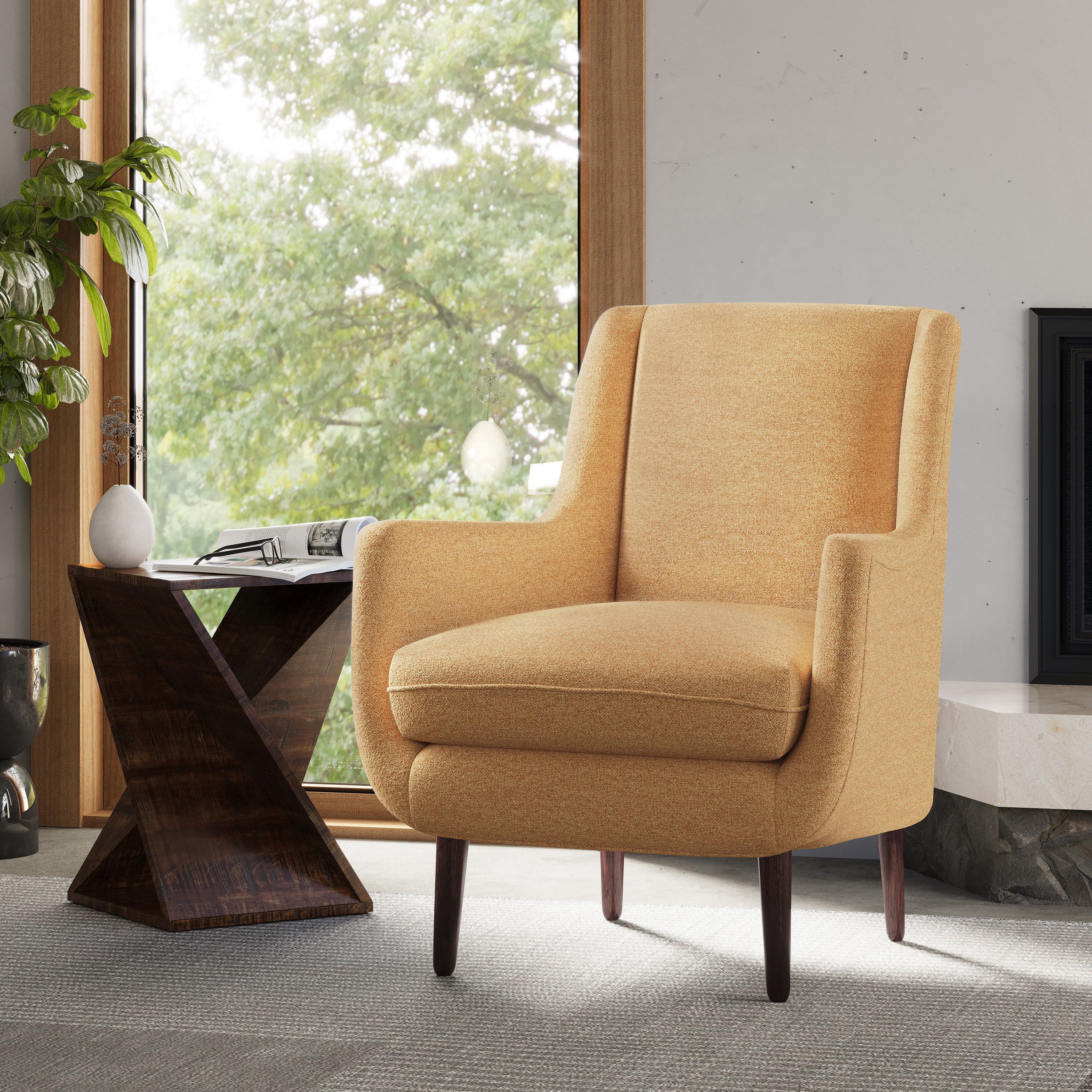 Gold Mid-Century Modern Upholstered Accent Chair