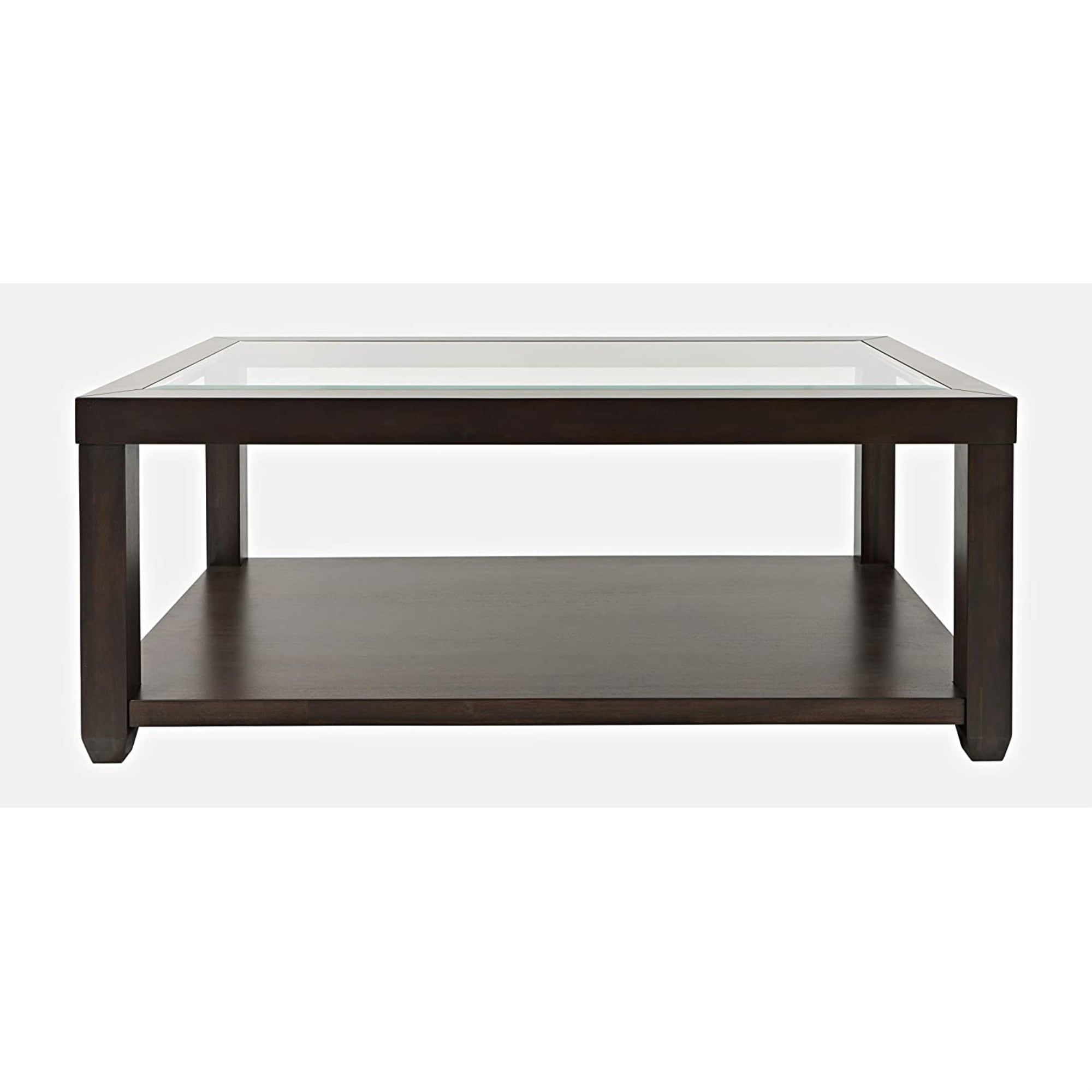 48" Transparent Glass and Brown Wood Rectangular Cocktail Table