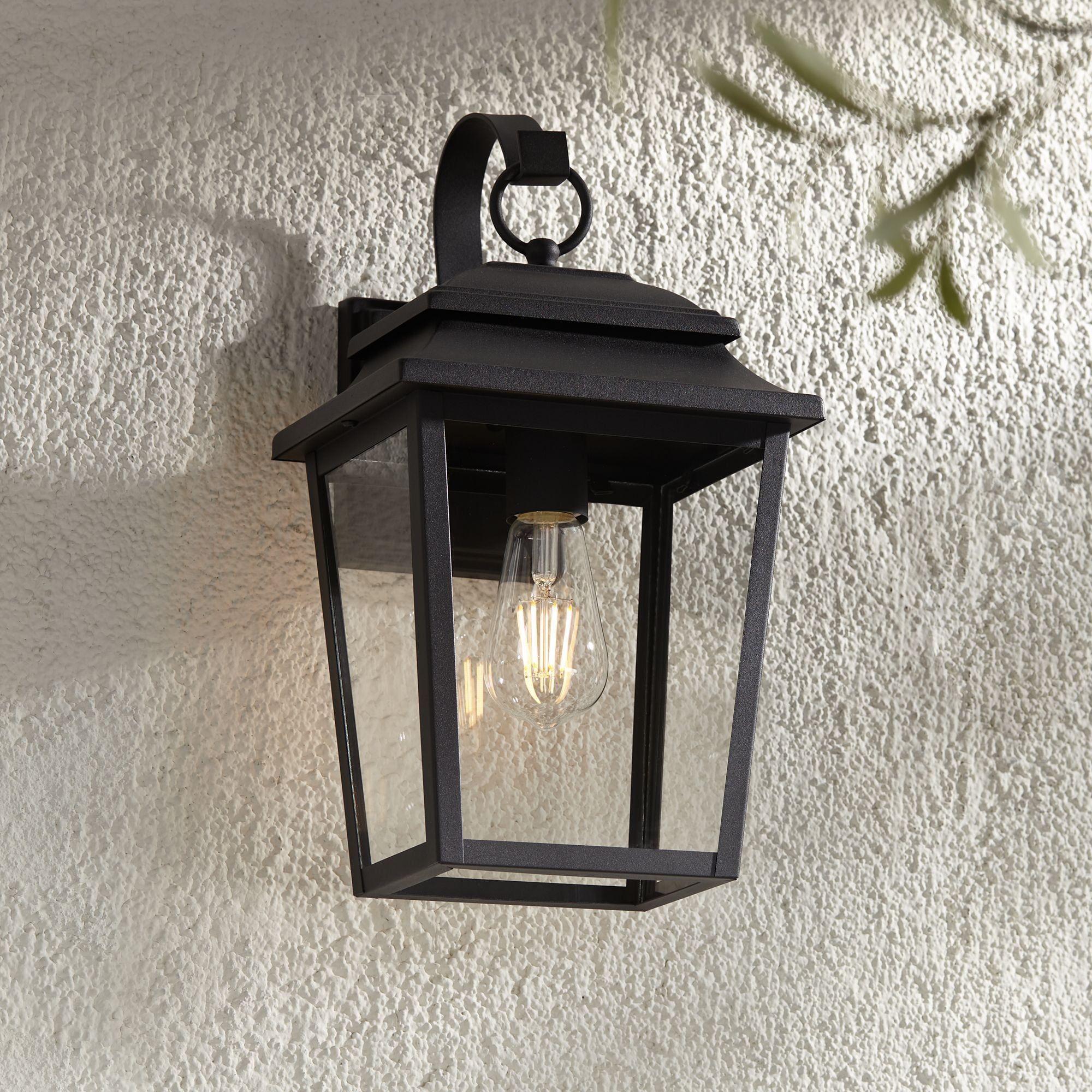 Black Steel Lantern-Style Direct Wired Electric Sconce