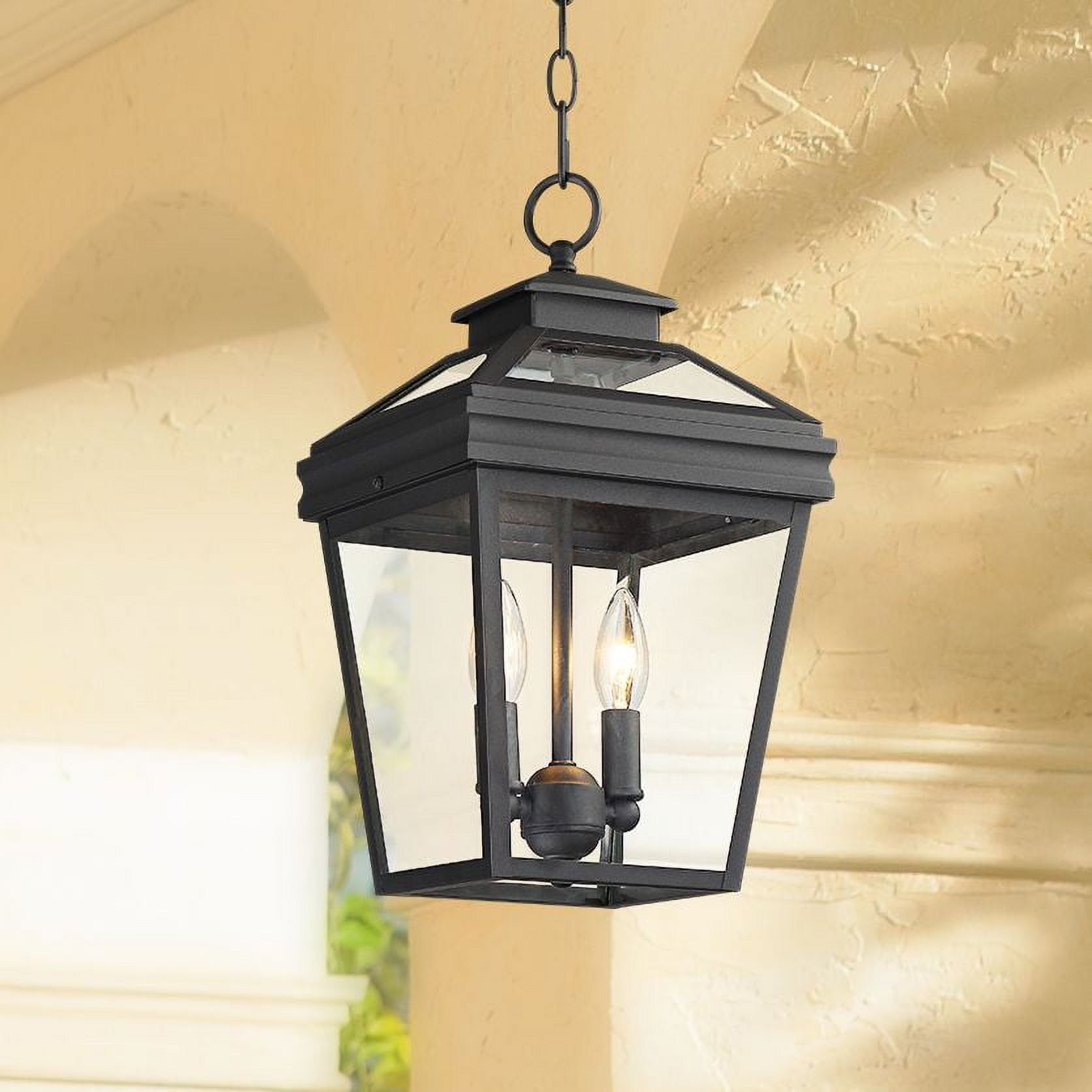 Stratton Black Steel Outdoor Hanging Lantern with Clear Glass