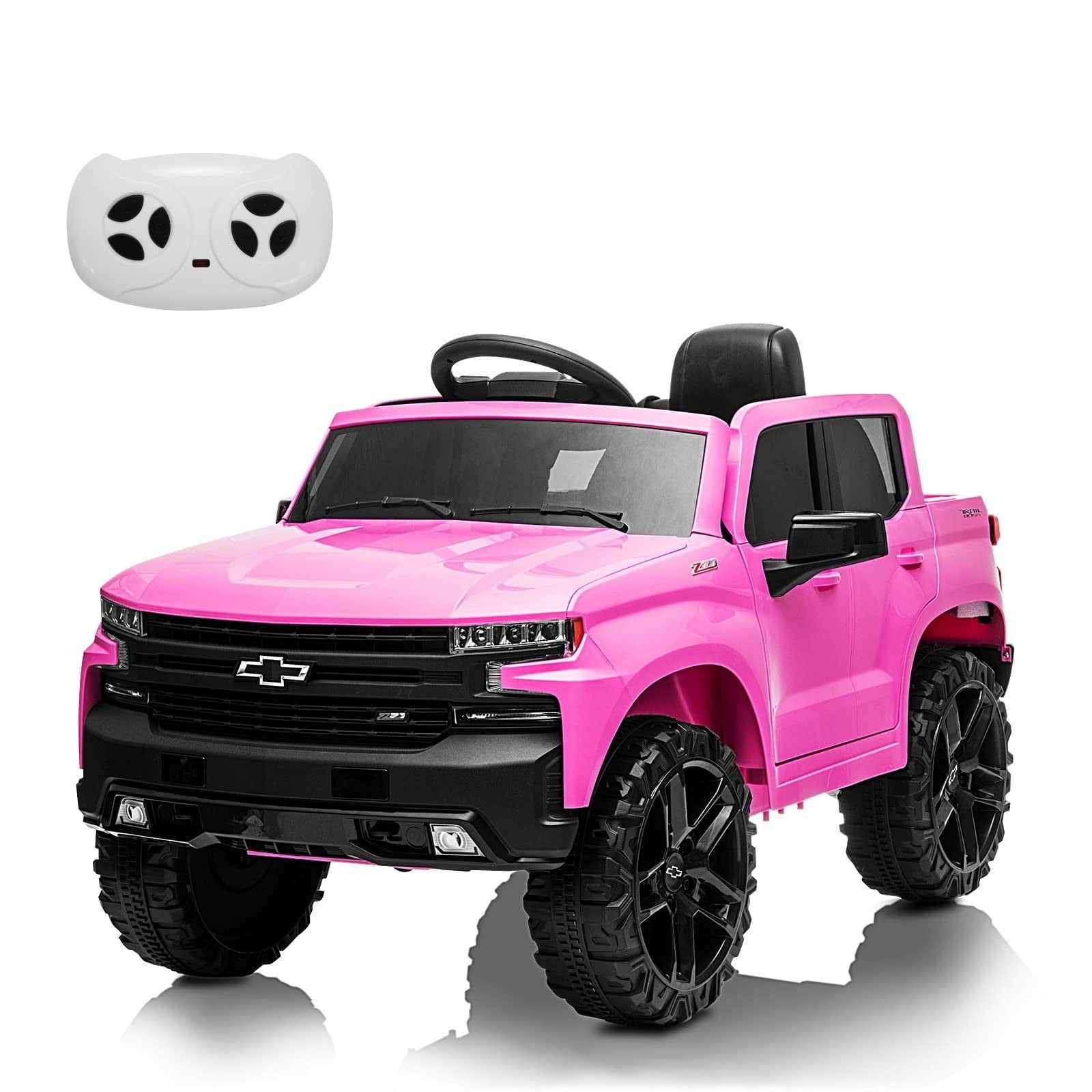 12V Pink Chevrolet Silverado Kids Ride-On Truck with Remote Control