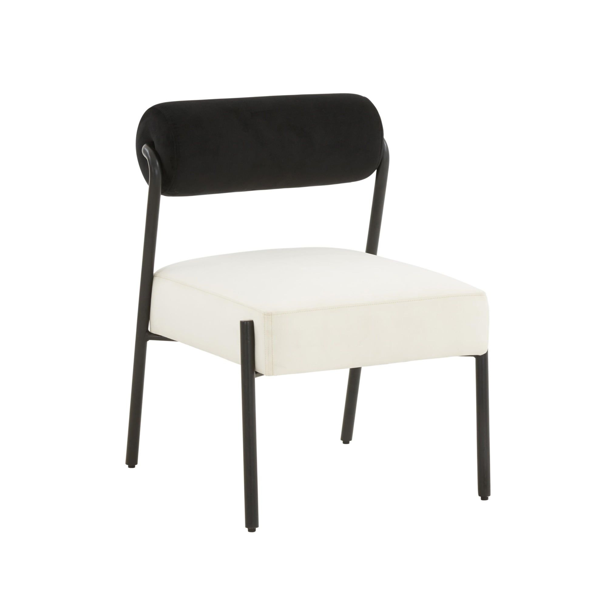 Cream and Black Velvet Accent Chair with Iron Legs