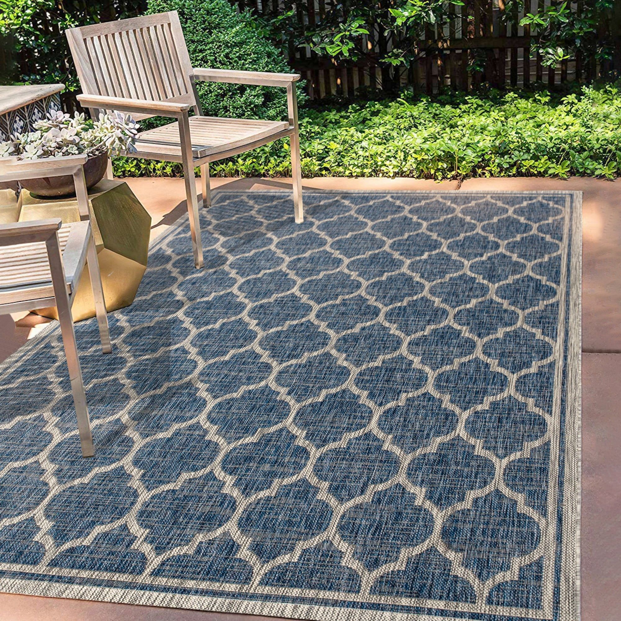 Trellis Gray Synthetic 8' x 10' Flat Woven Indoor/Outdoor Rug