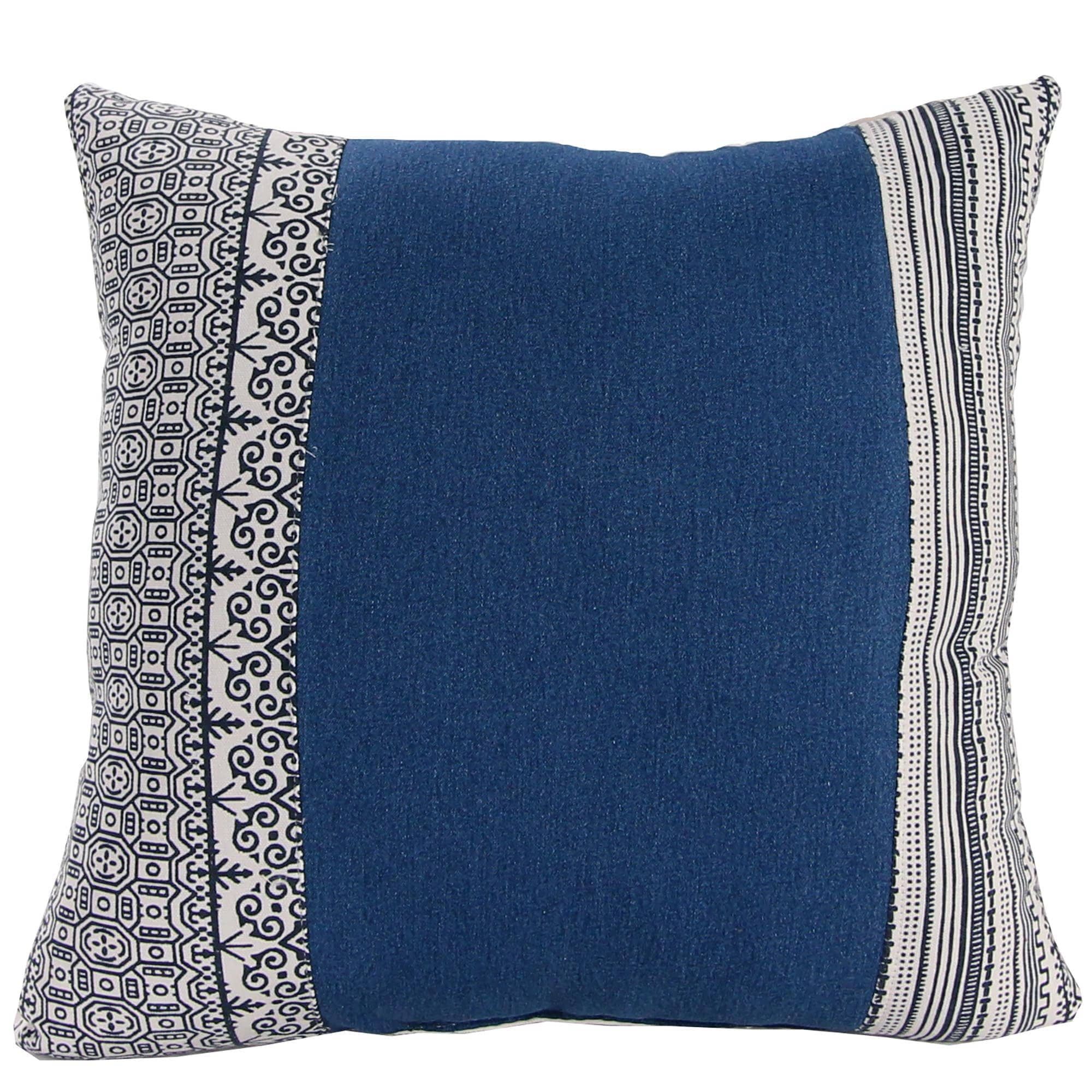 Navy and Cream Geometric Cotton Square Throw Pillow