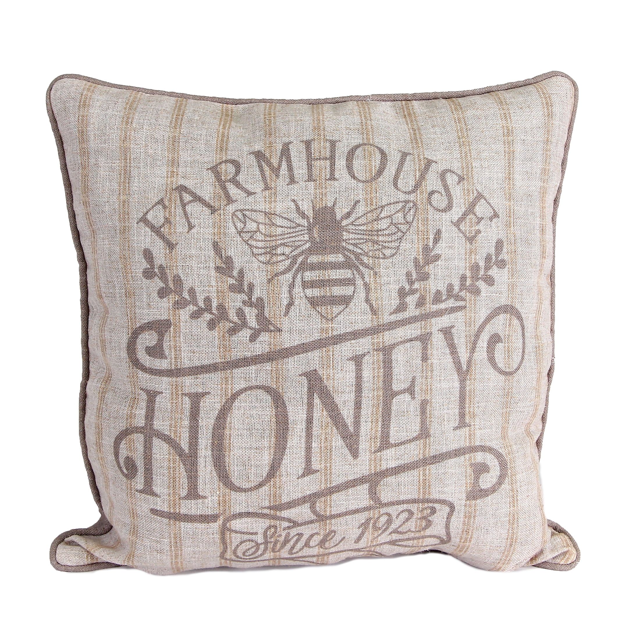 Olive Grey Farmhouse Honey Square Reversible Decorative Throw Pillow
