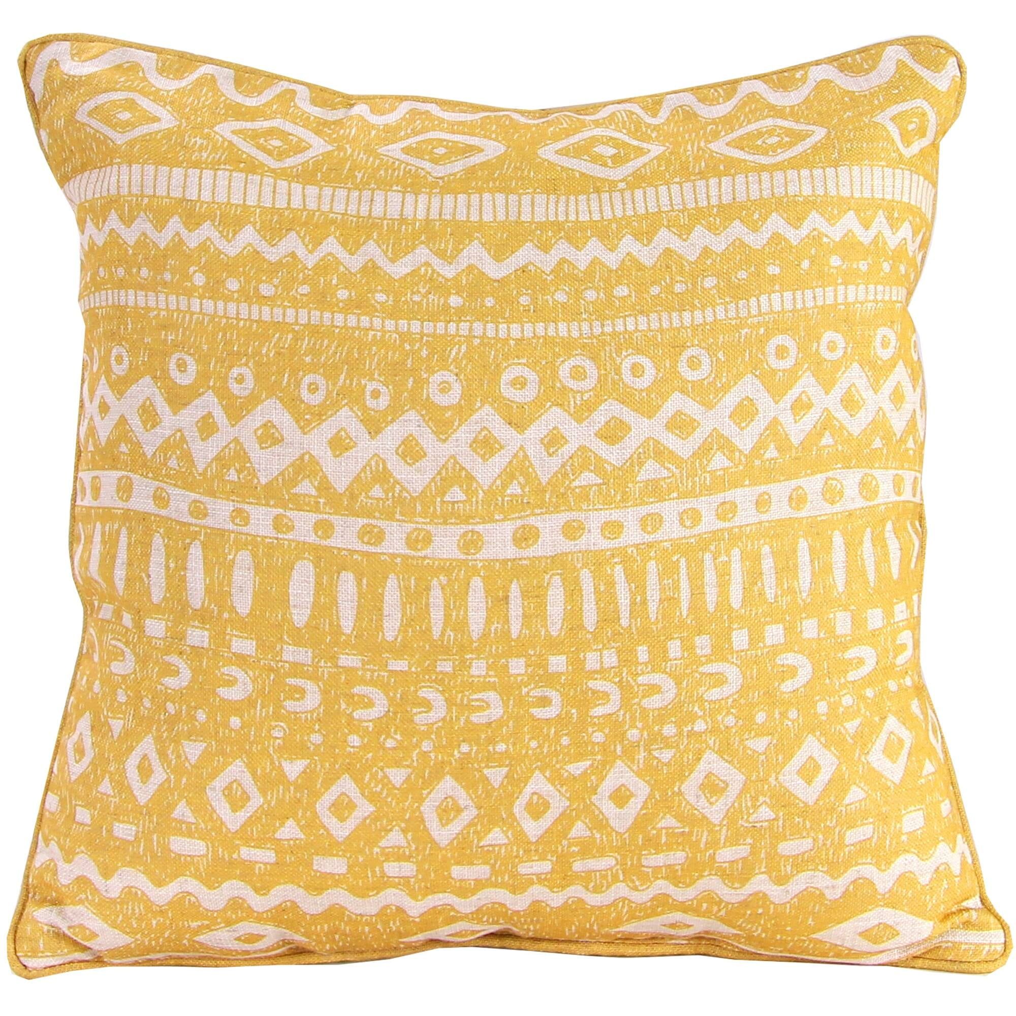 Yellow and Cream Geometric Stripe Square Throw Pillow