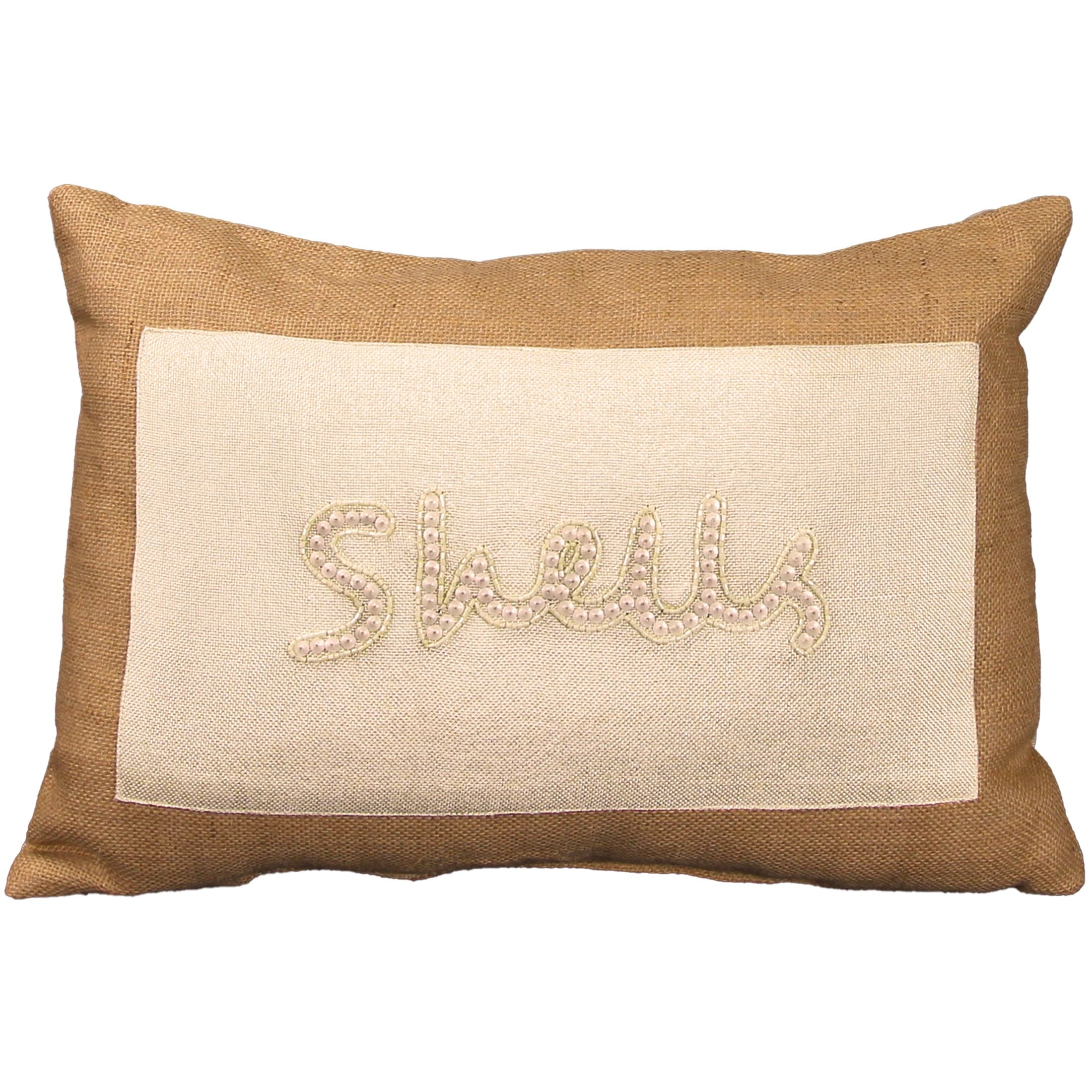20" x 14" Nautical Beaded Burlap Lumbar Throw Pillow