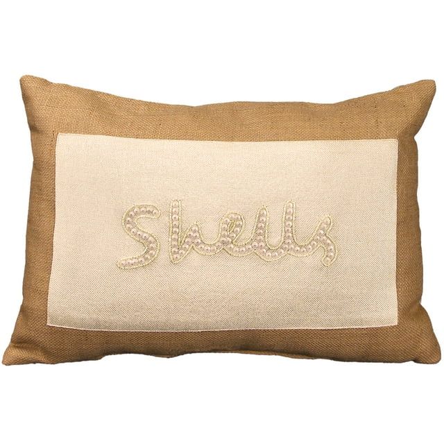 20" x 14" Nautical Beaded Burlap Lumbar Throw Pillow