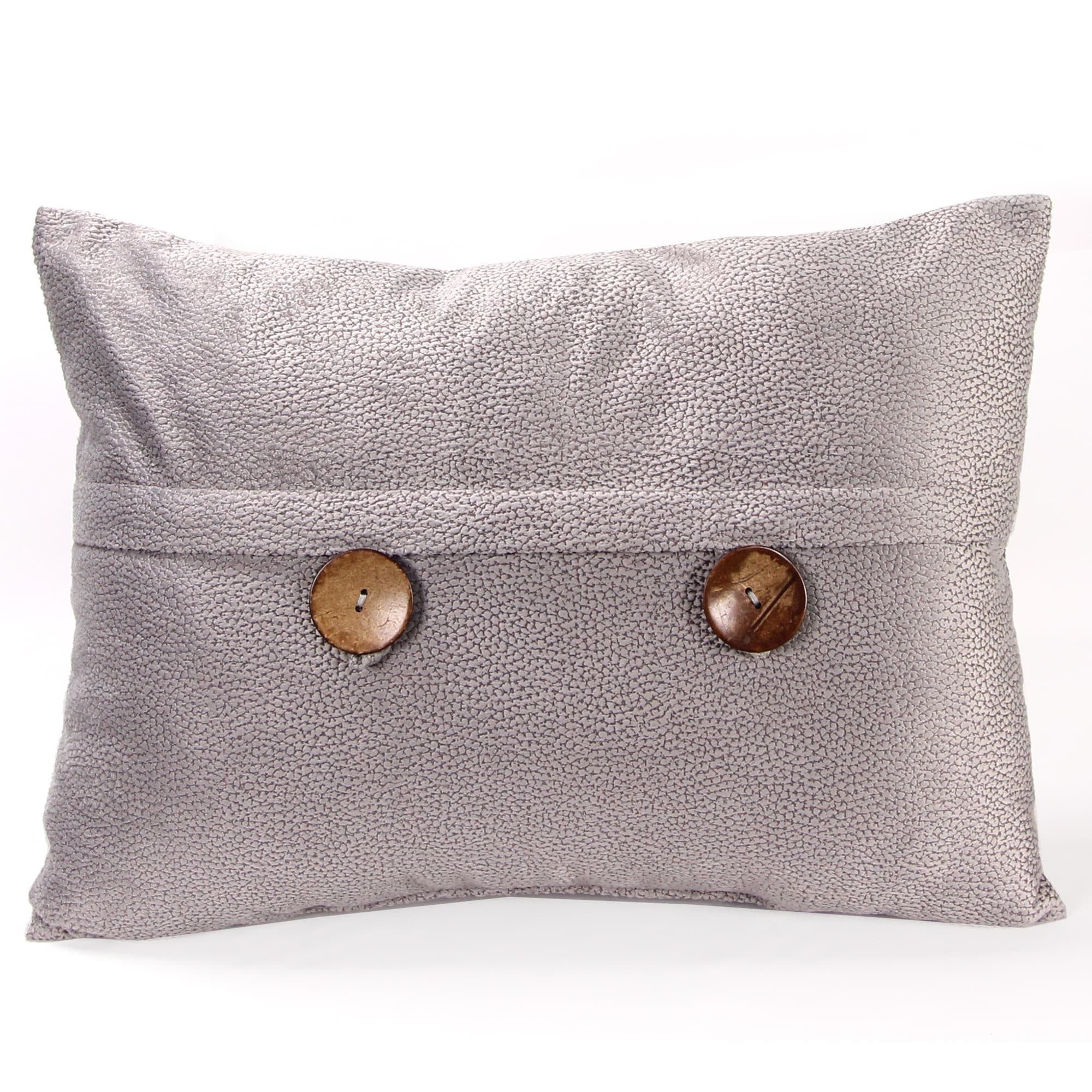 Gray Rectangular Polyester Lumbar Pillow with Buttons