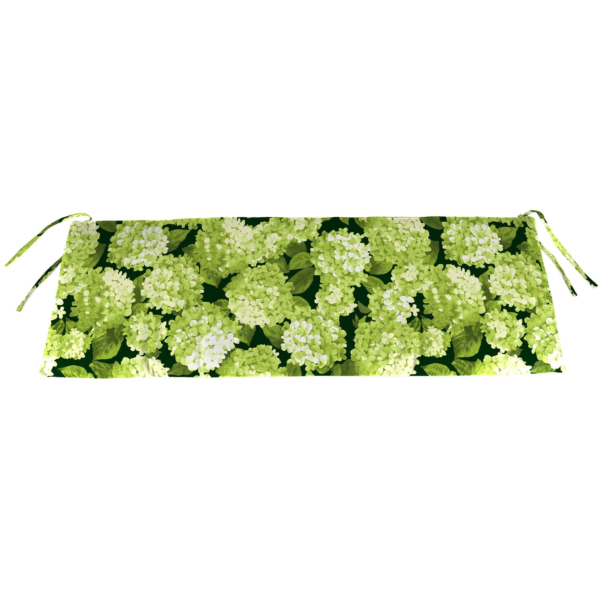 Hydrangea Forest Green Floral Outdoor Bench Cushion with Ties