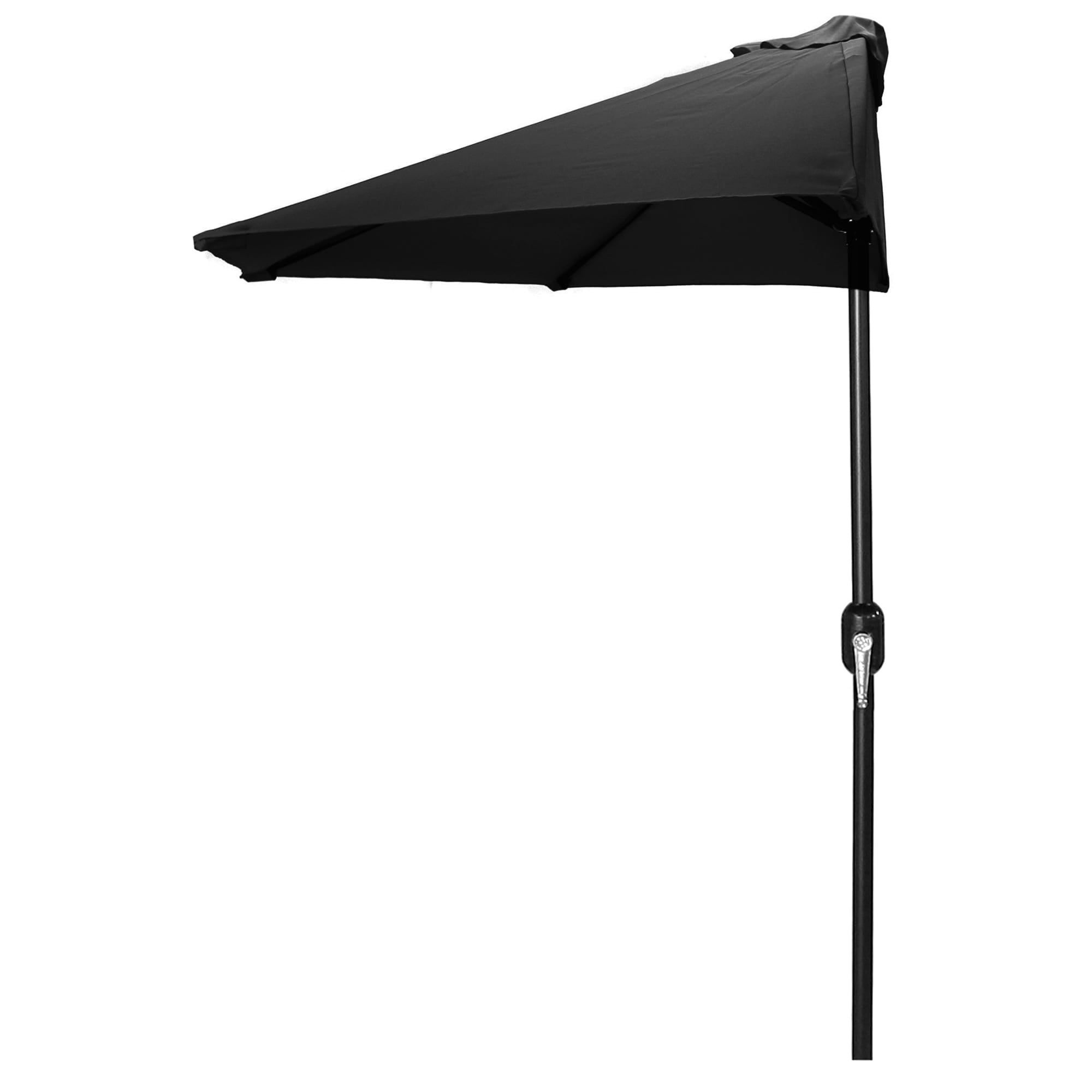 Jordan Black Half Round Outdoor Patio Umbrella with Crank Opening