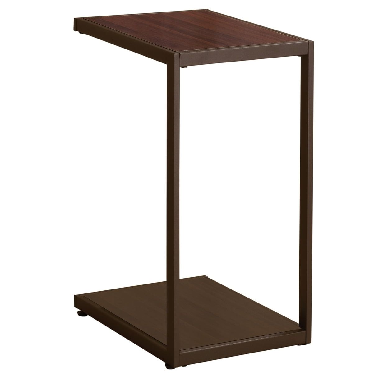 Contemporary Brown Faux Wood and Metal Snack Table with Shelf