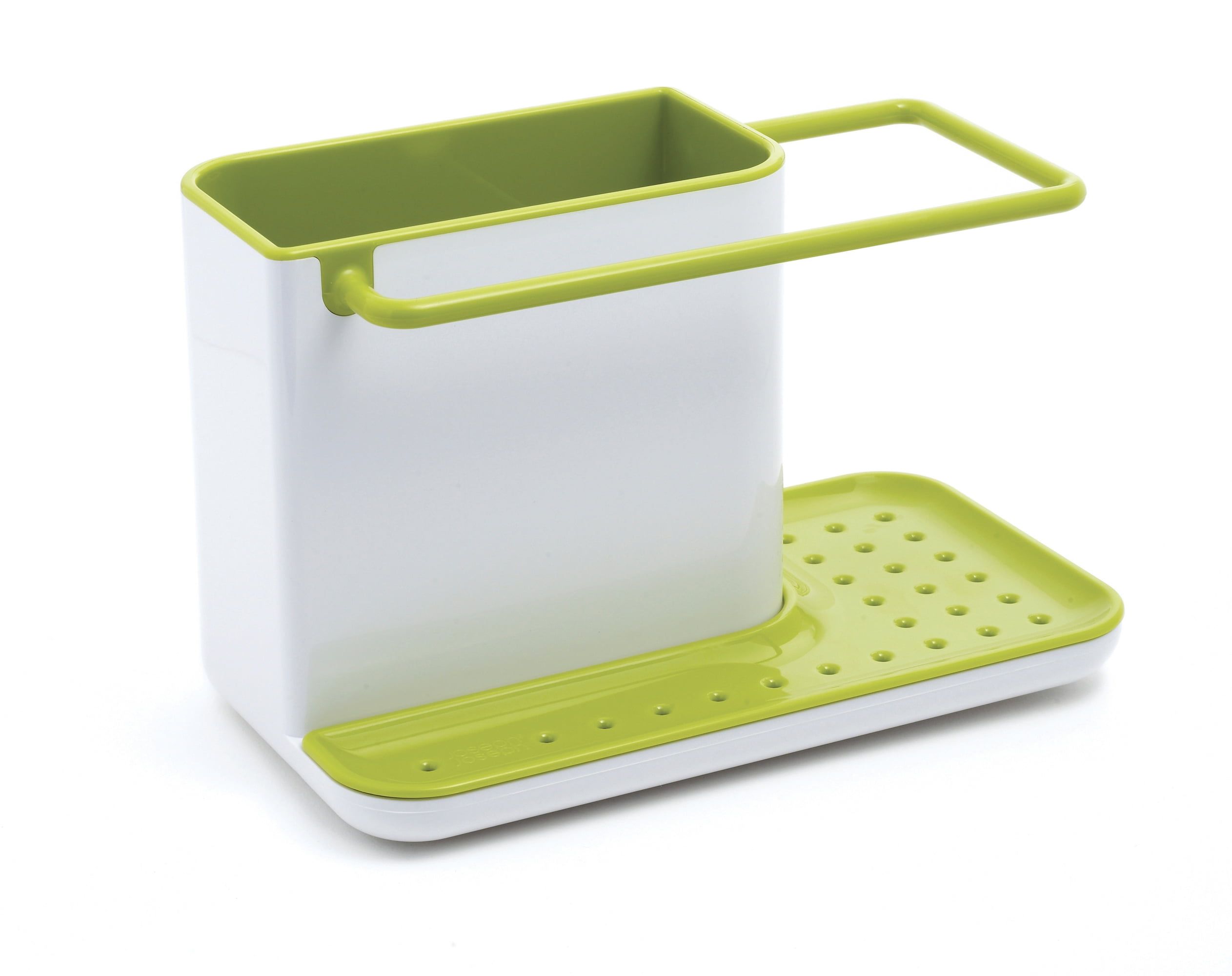 Green and White Plastic Sink Caddy with Draining Plate