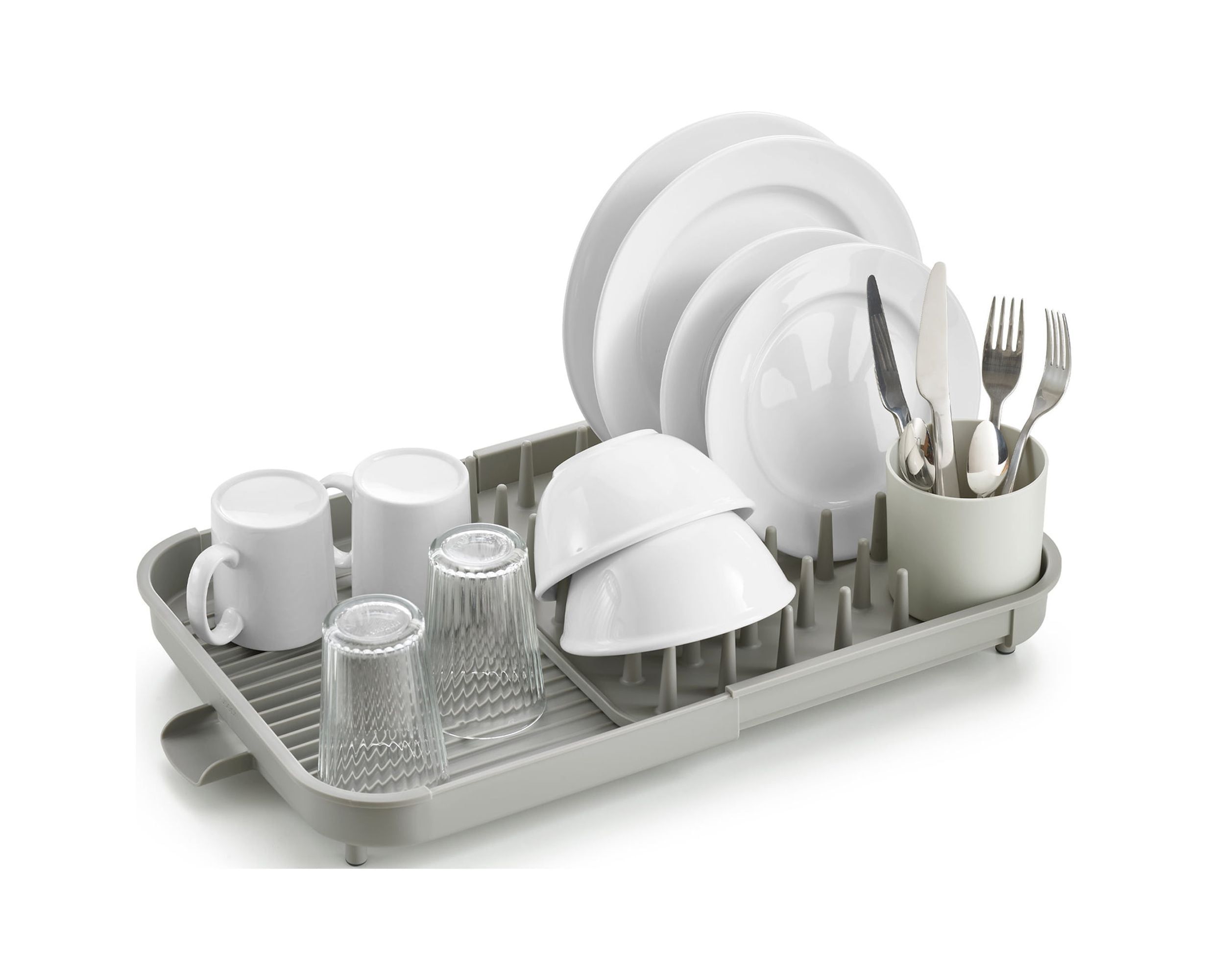 Gray Expandable Dish Rack with Utensil Cup