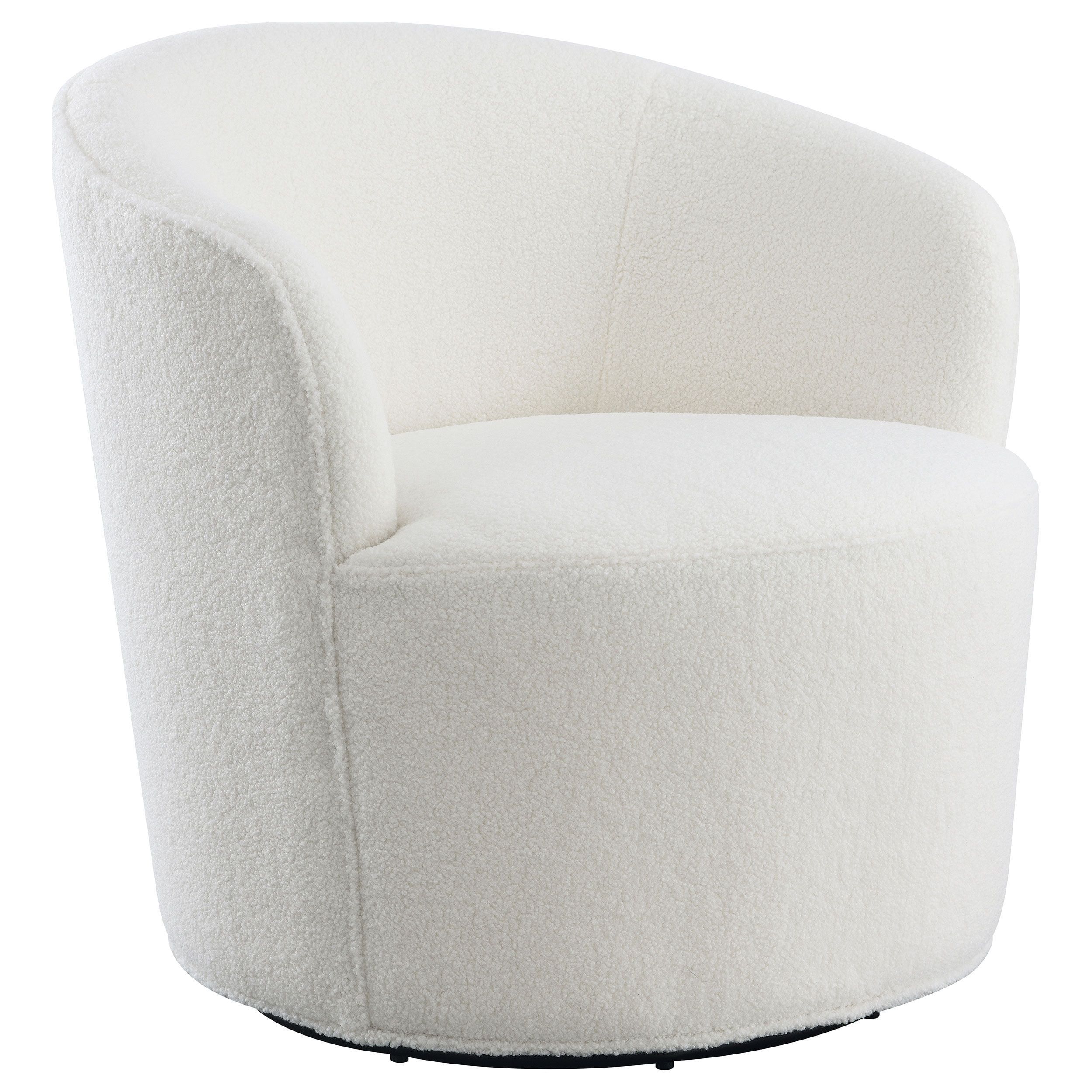 White Velvet Swivel Barrel Chair with Wood Base