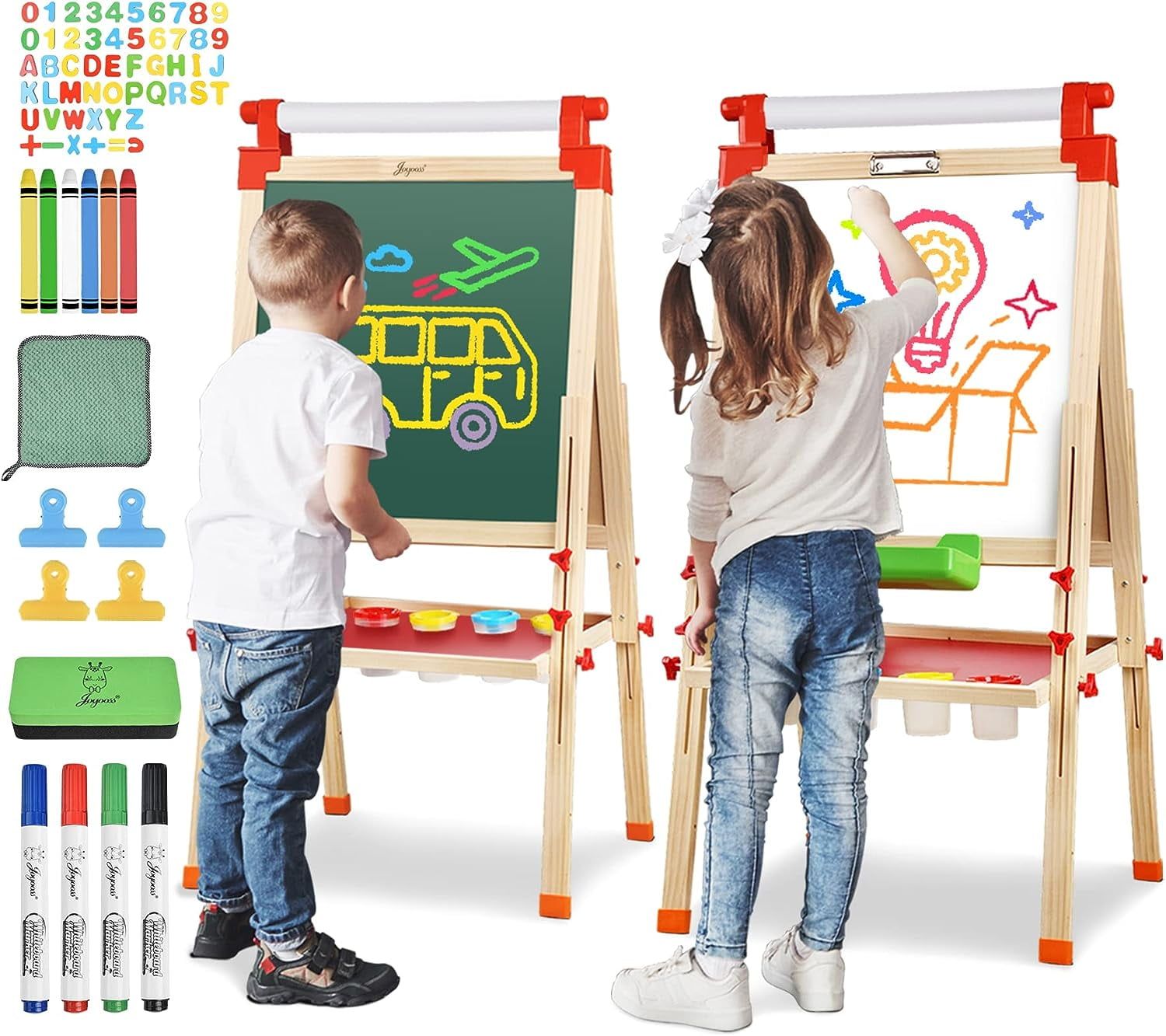 Adjustable Wooden Kids Art Easel with Magnetic Boards