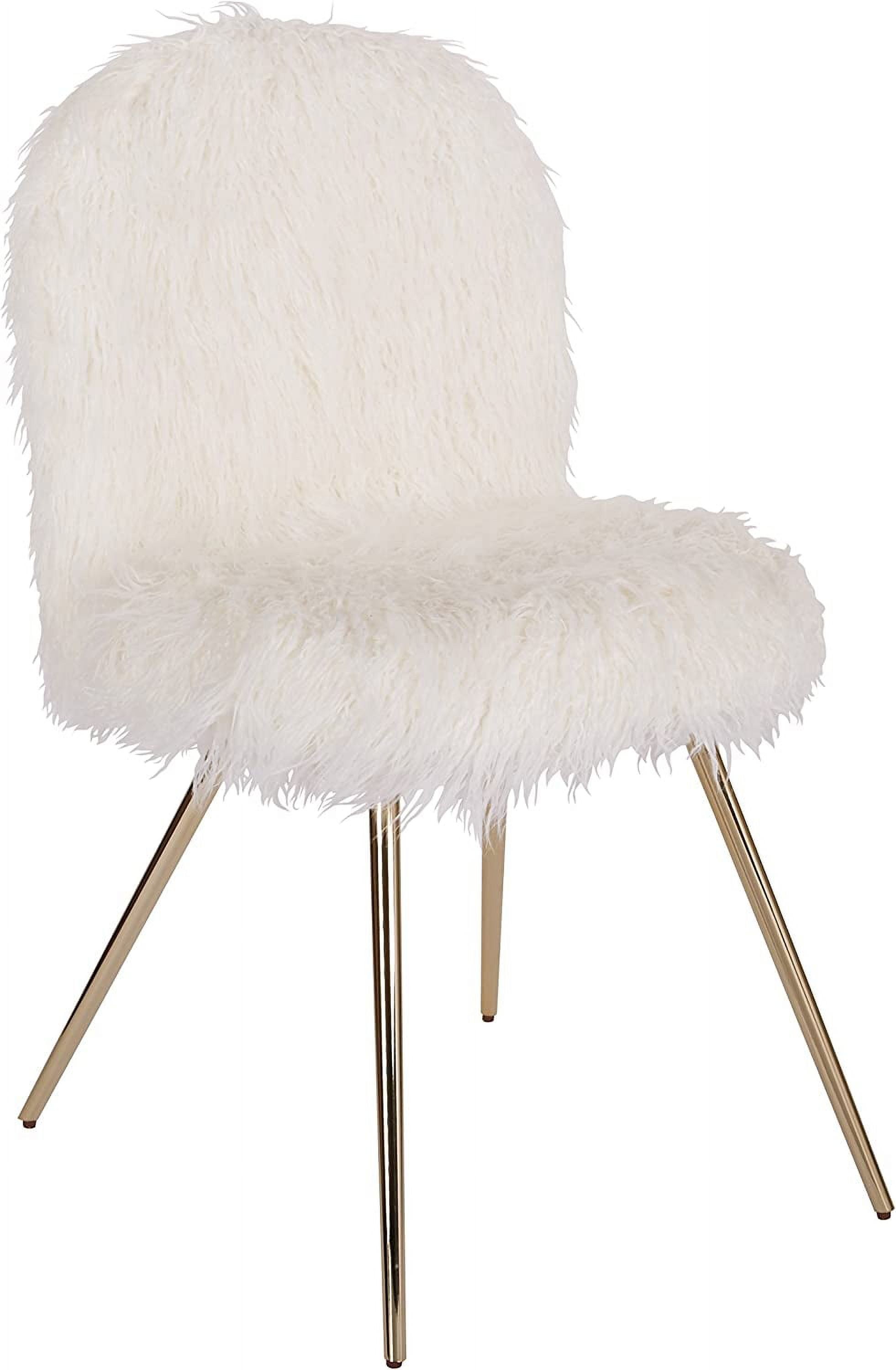 Julia Chic White Faux Fur Metal Accent Chair with Built-in Leg Levelers