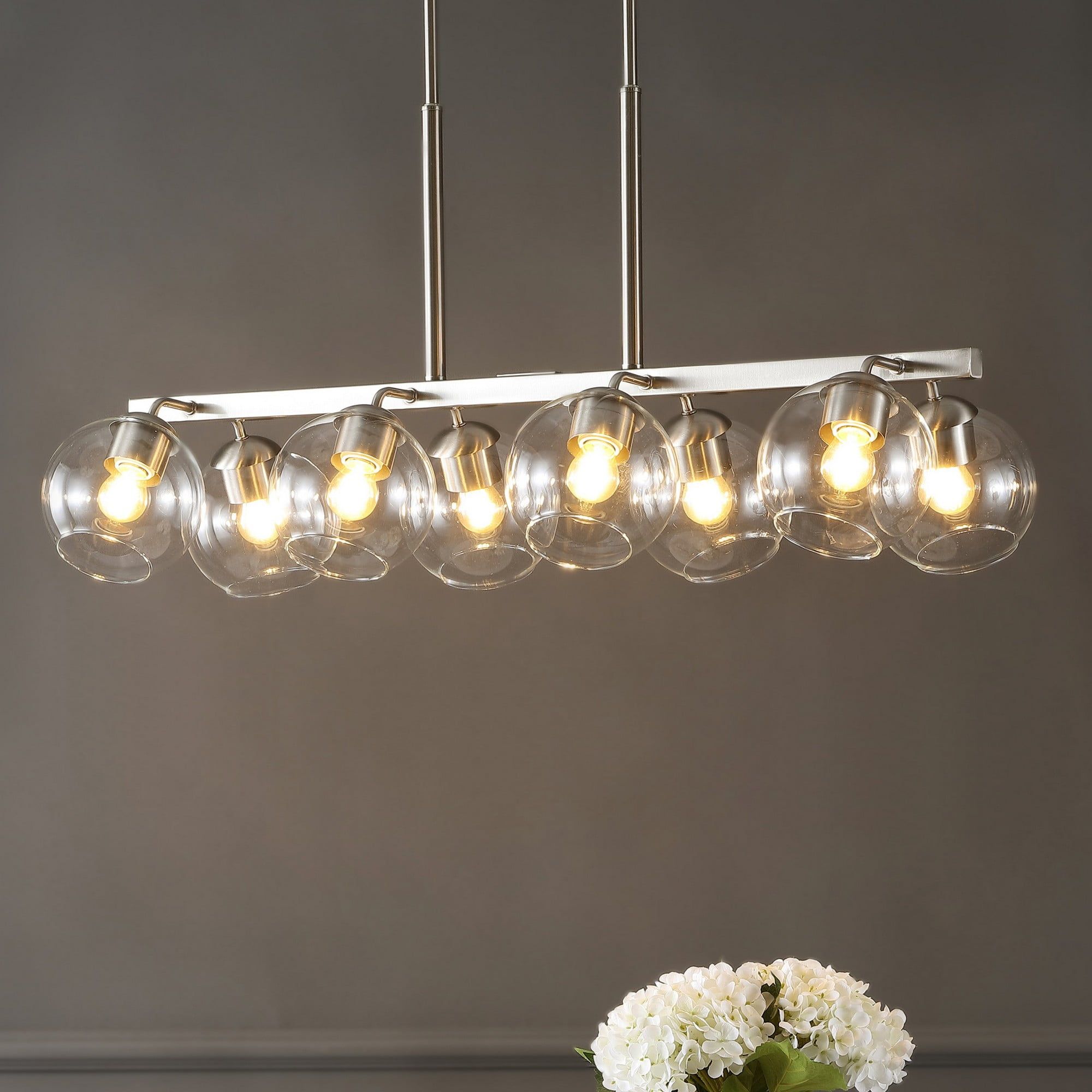 Julian 33.5" Nickel/Clear LED Linear Pendant with Clear Glass Globes